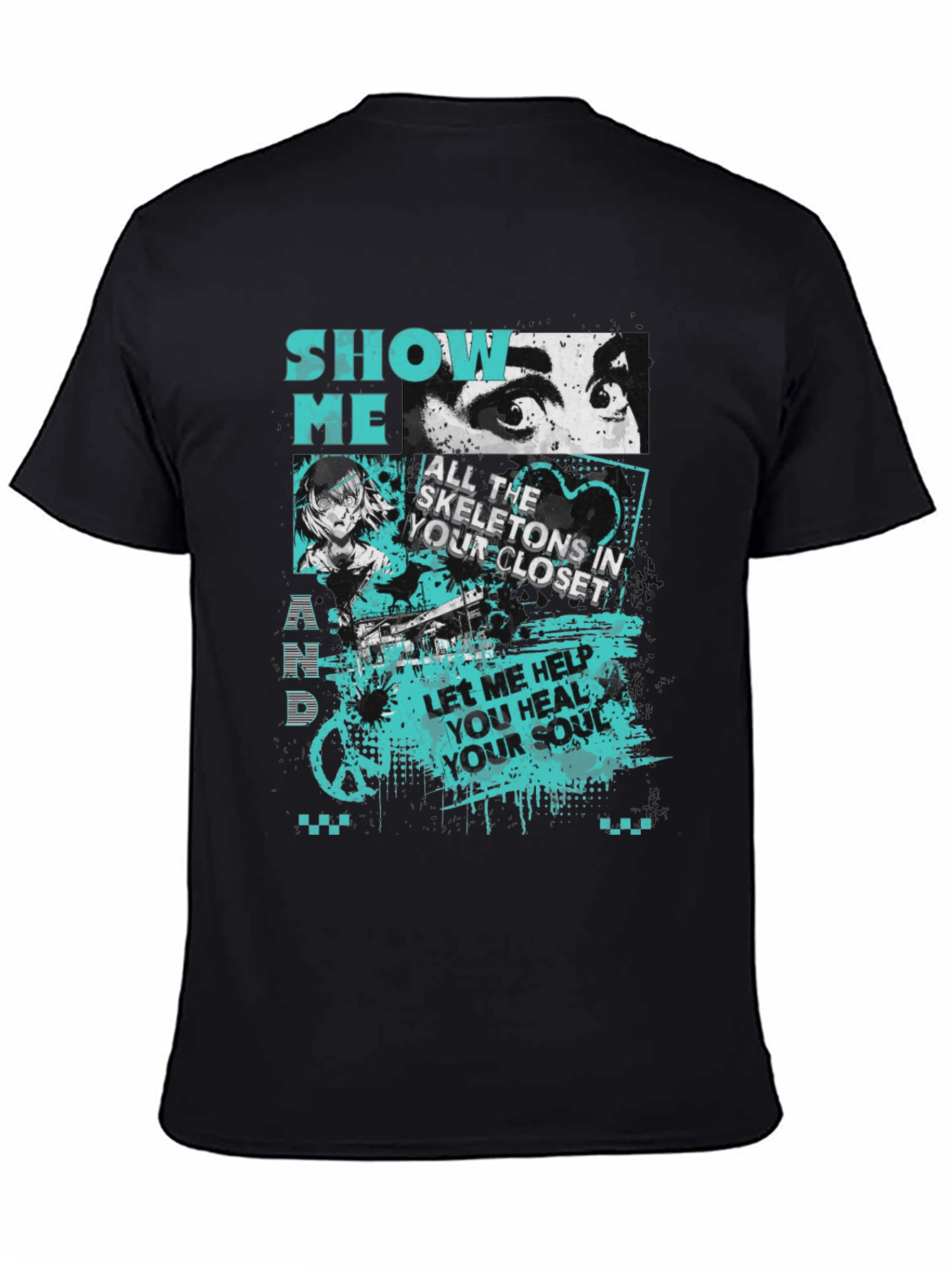 Camiseta Negra Estampada: Show Me Your Skeletons