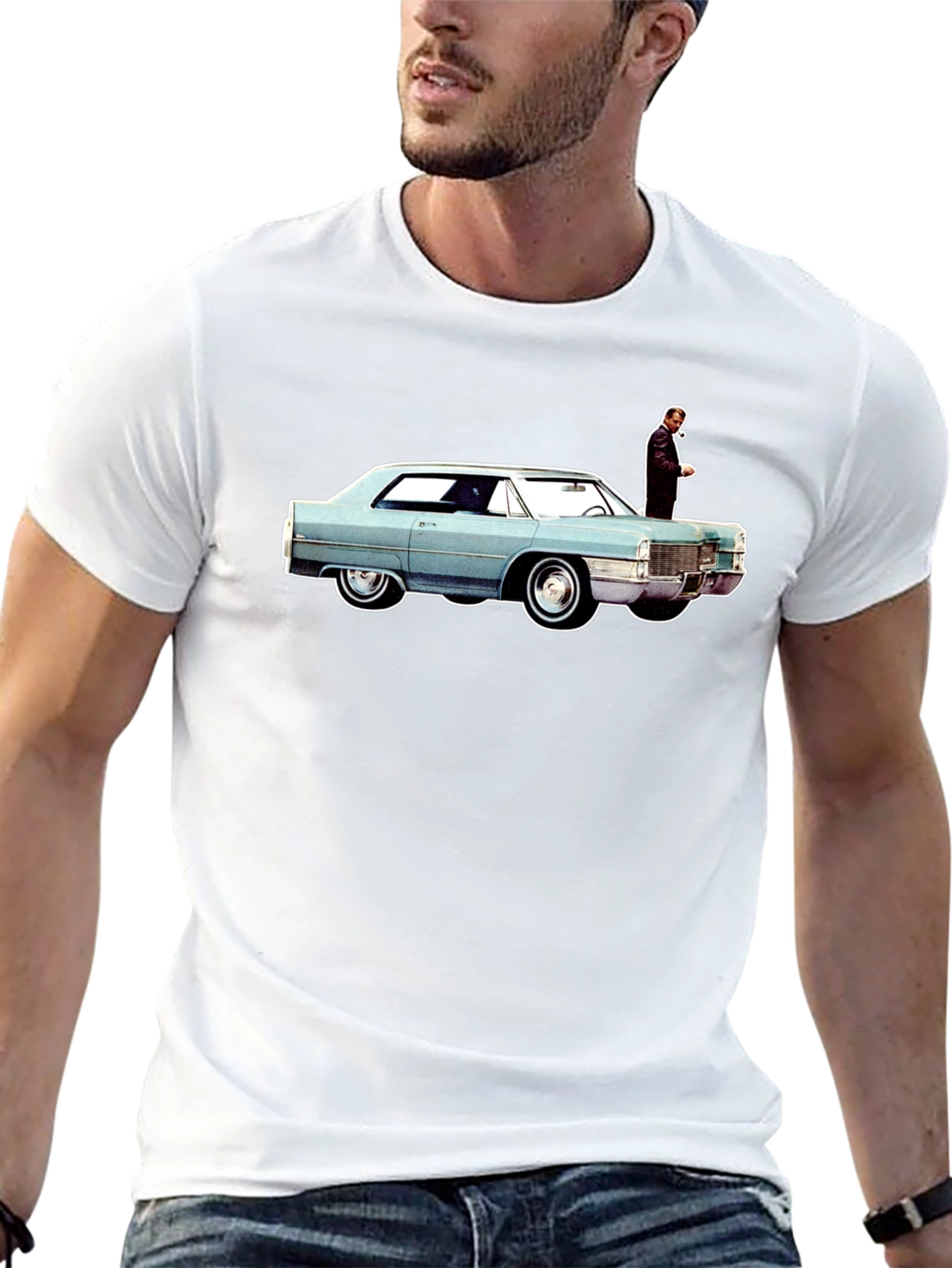 Camiseta Hombre Coche Clásico y Figura Elegante