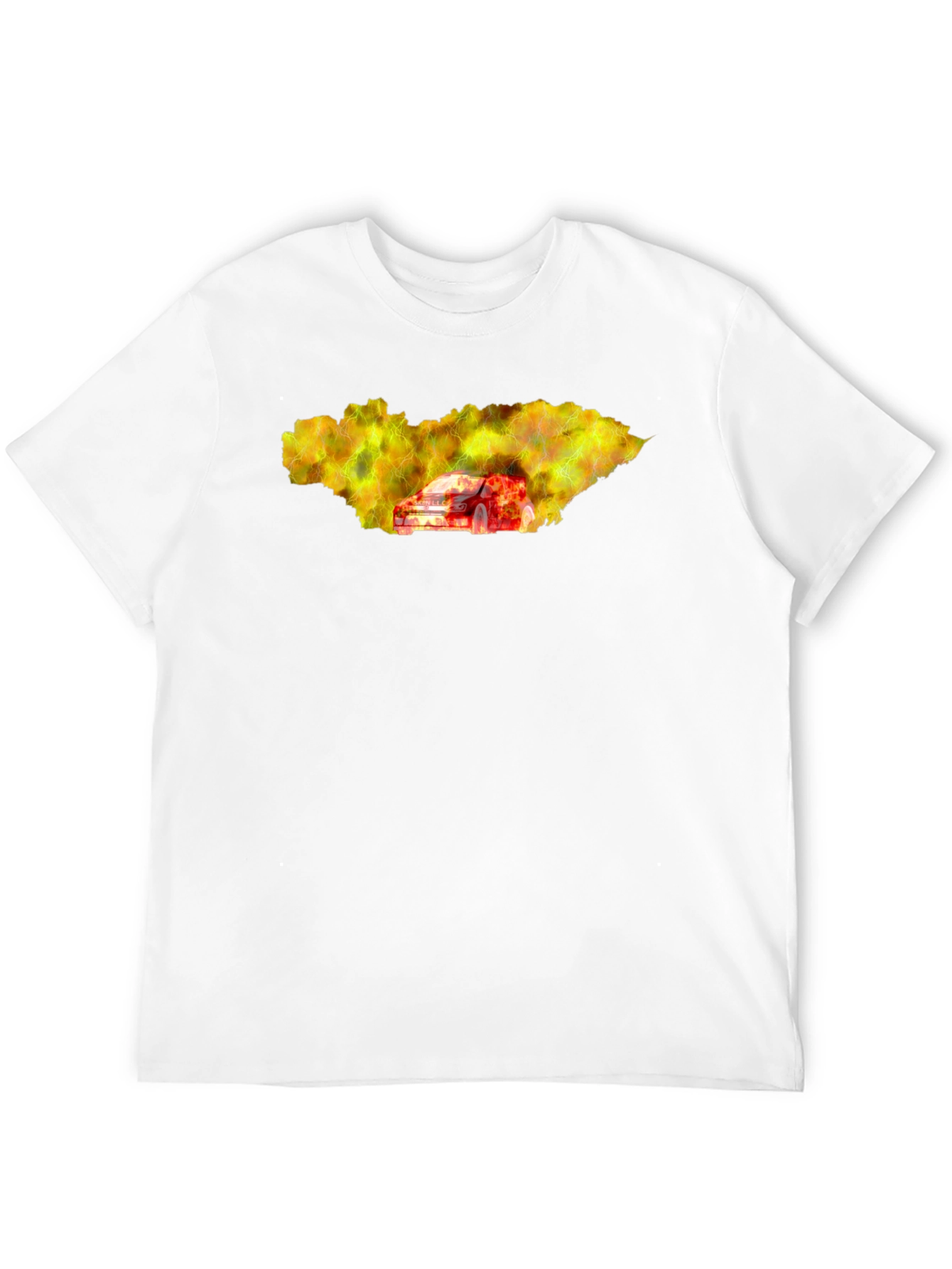 Camiseta Hombre Negra con Diseño de Coche en Llamas