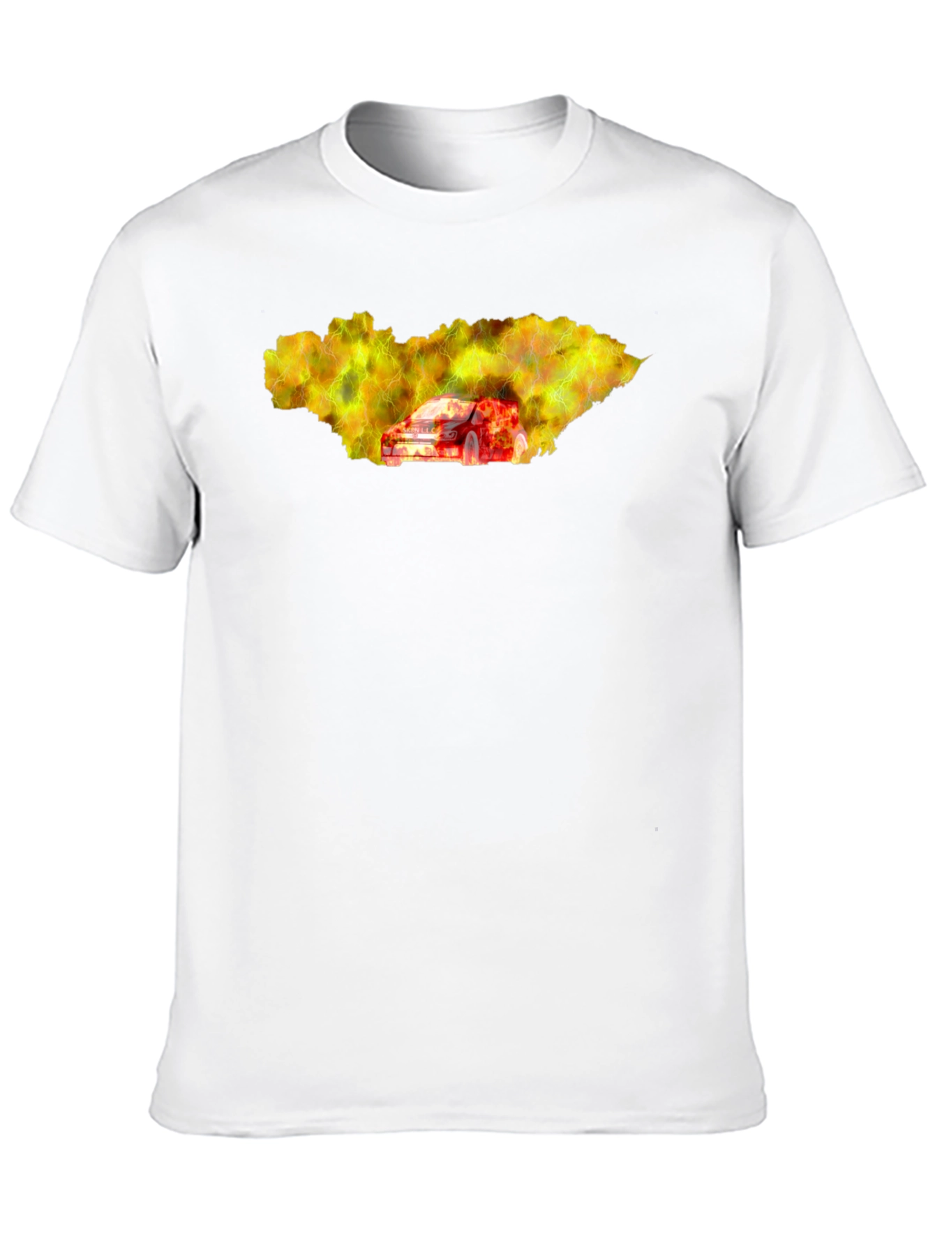 Camiseta Hombre Negra con Diseño de Coche en Llamas