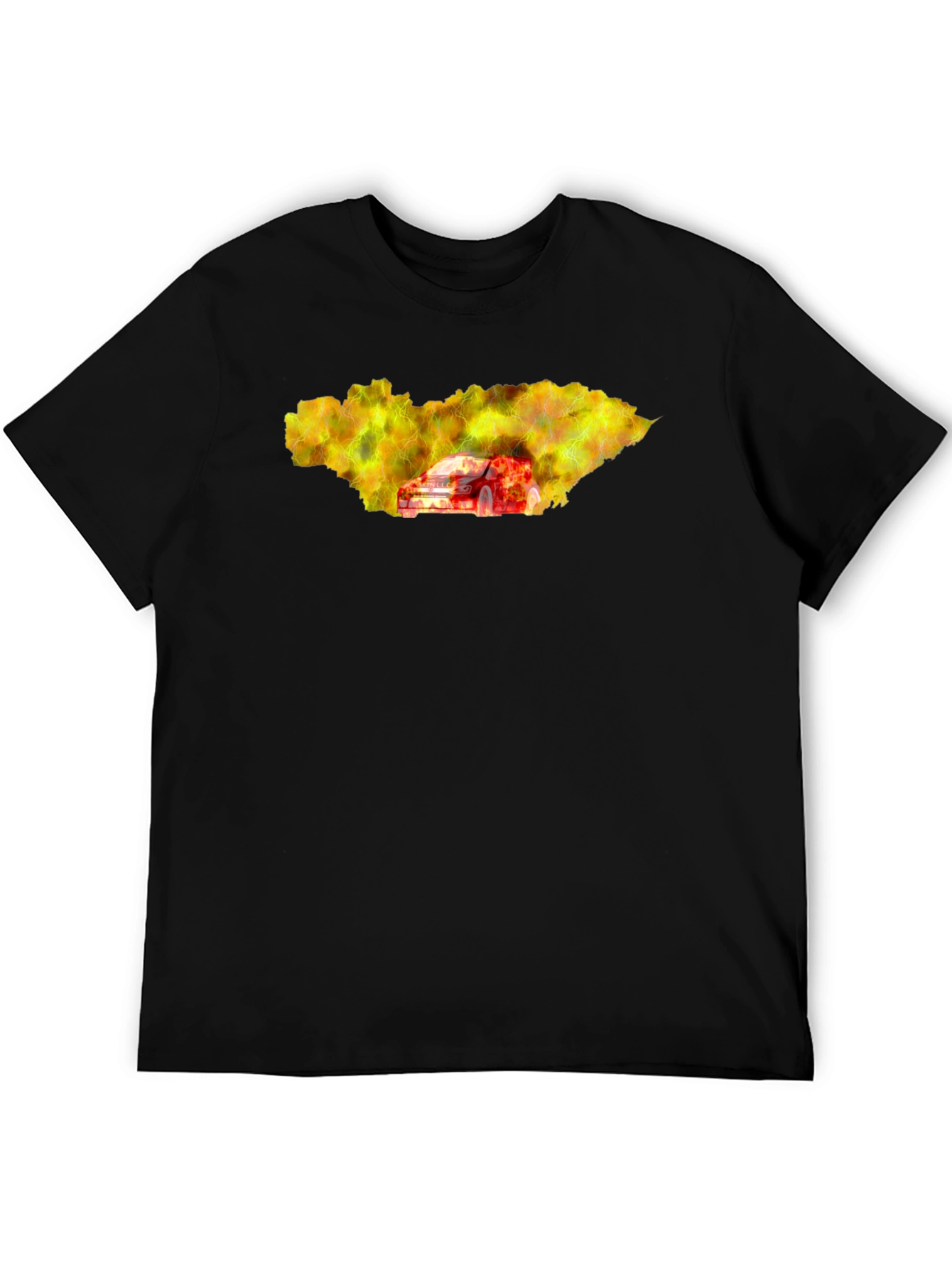 Camiseta Hombre Negra con Diseño de Coche en Llamas