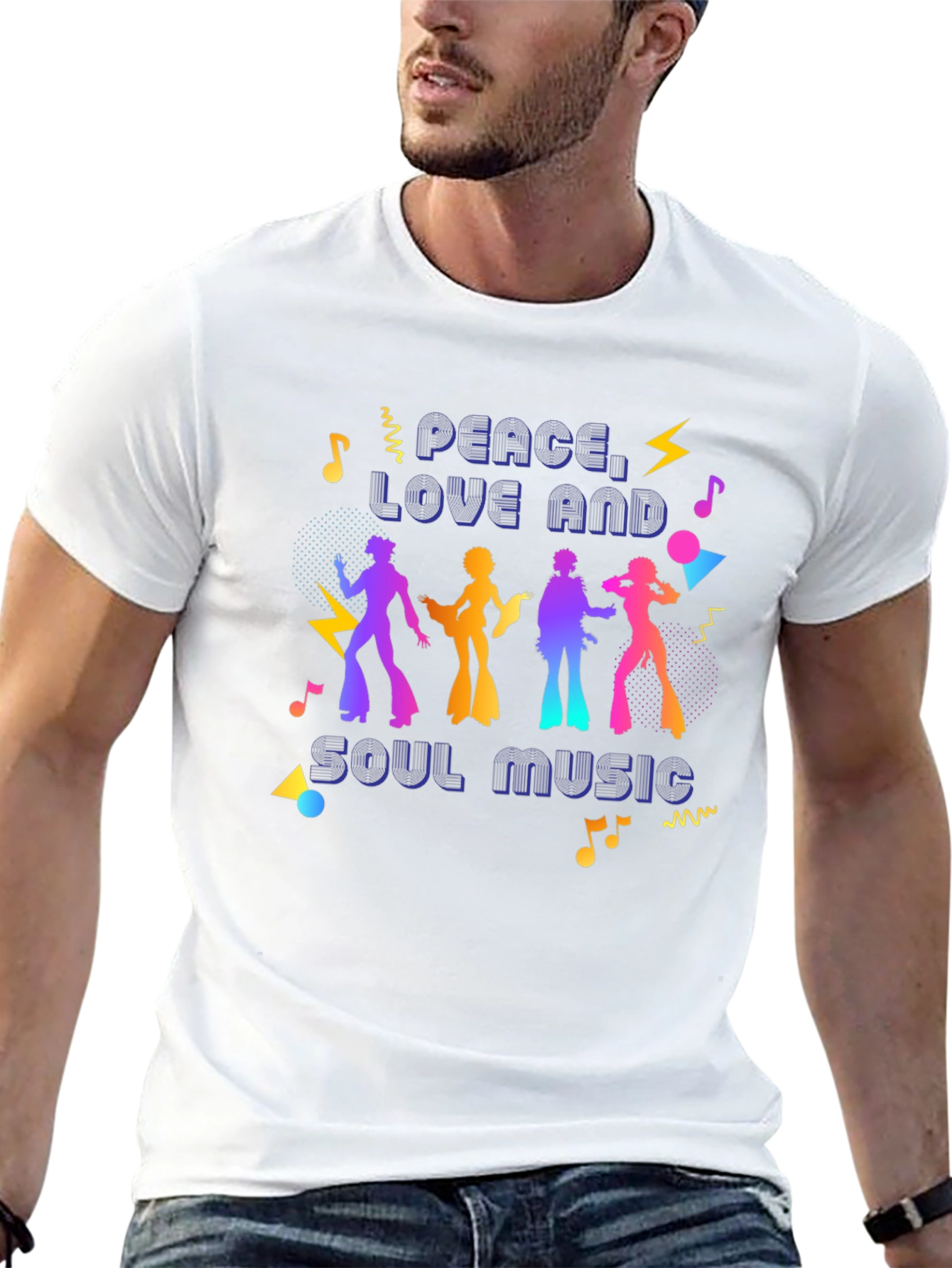 Camiseta Retro Peace Love Soul Music