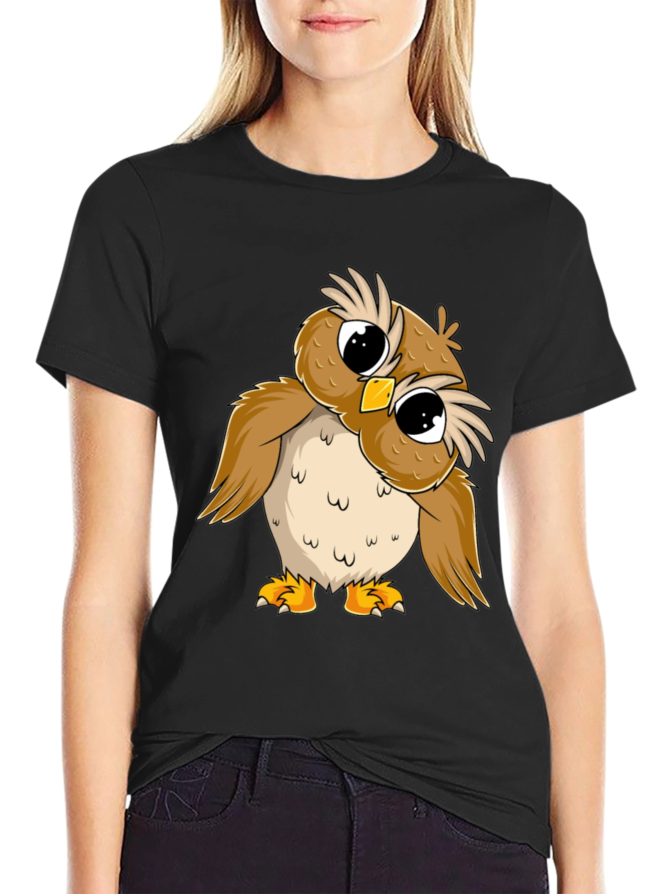 Camiseta Negra con Búho Adorable