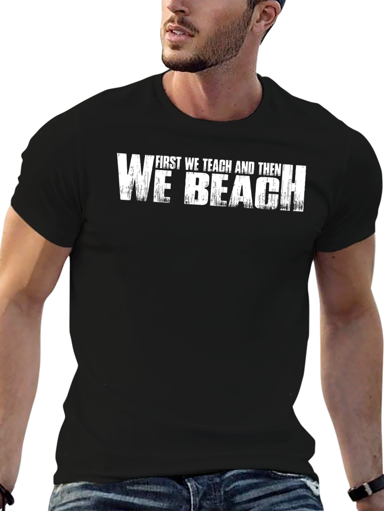 Camiseta Negra: Primero Enseñar Luego Playa