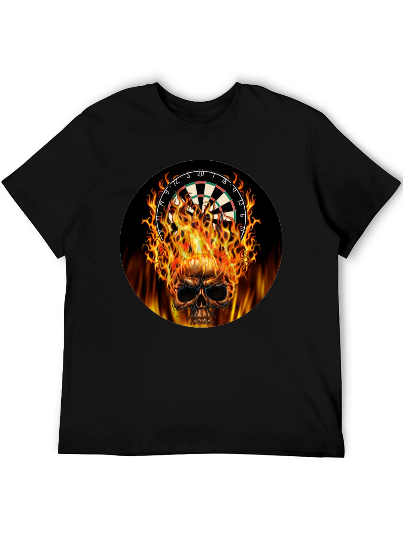 Camiseta Negra Calavera Dardos en Llamas