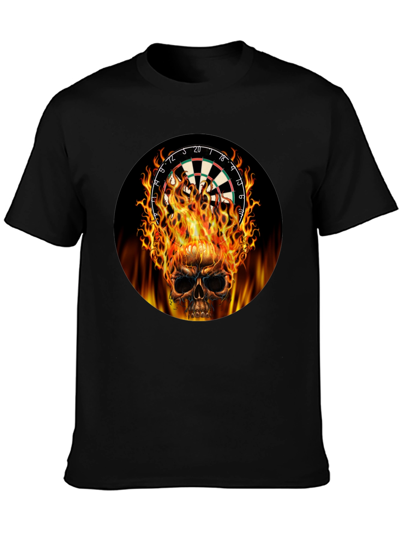 Camiseta Negra Calavera Dardos en Llamas
