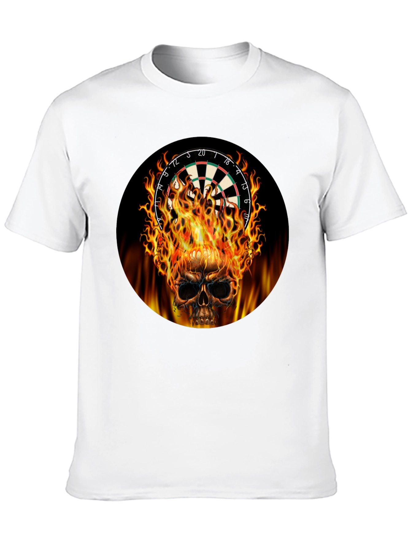 Camiseta Negra Calavera Dardos en Llamas