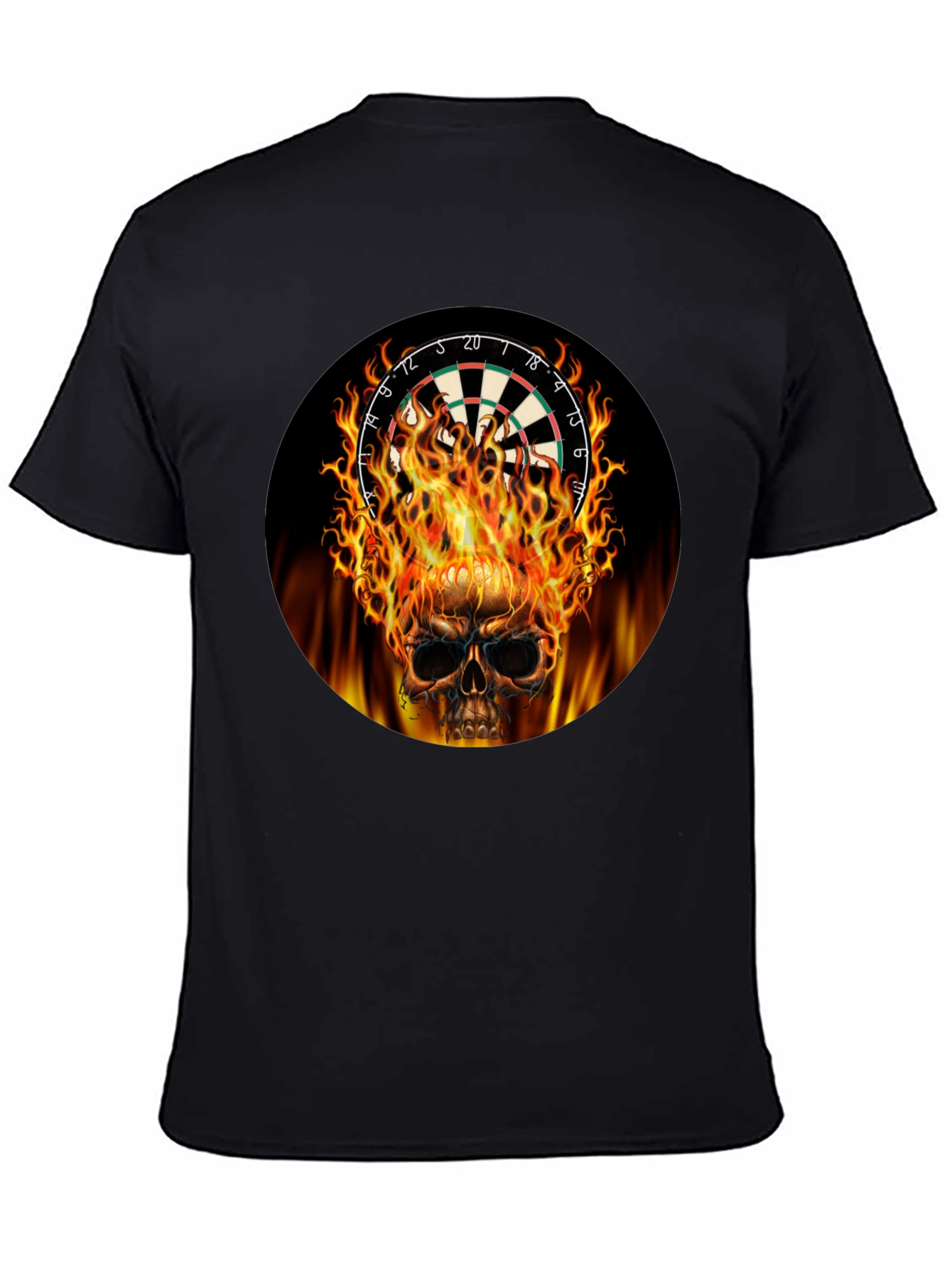 Camiseta Negra Calavera Dardos en Llamas