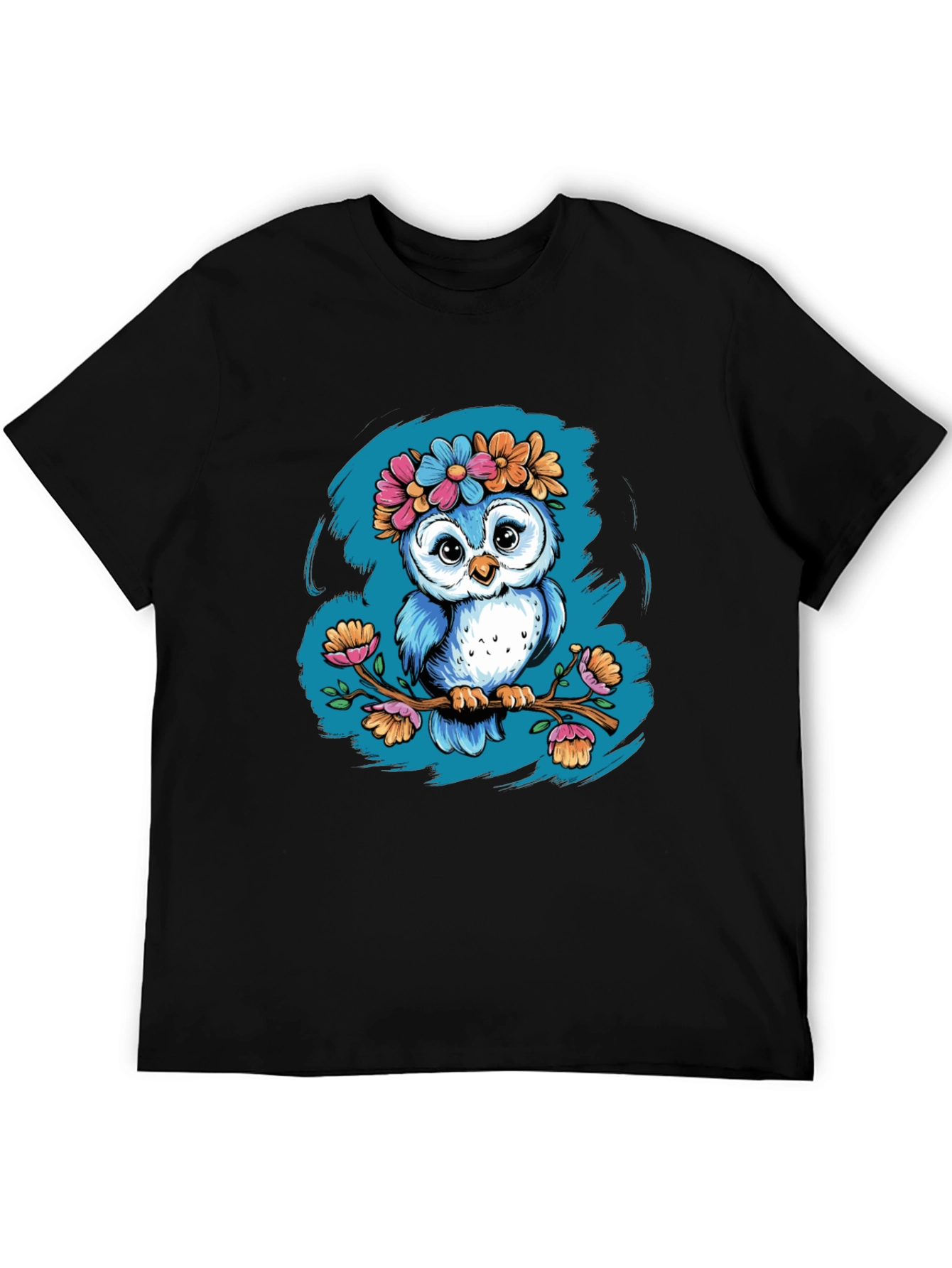 Camiseta Negra con Búho Floral