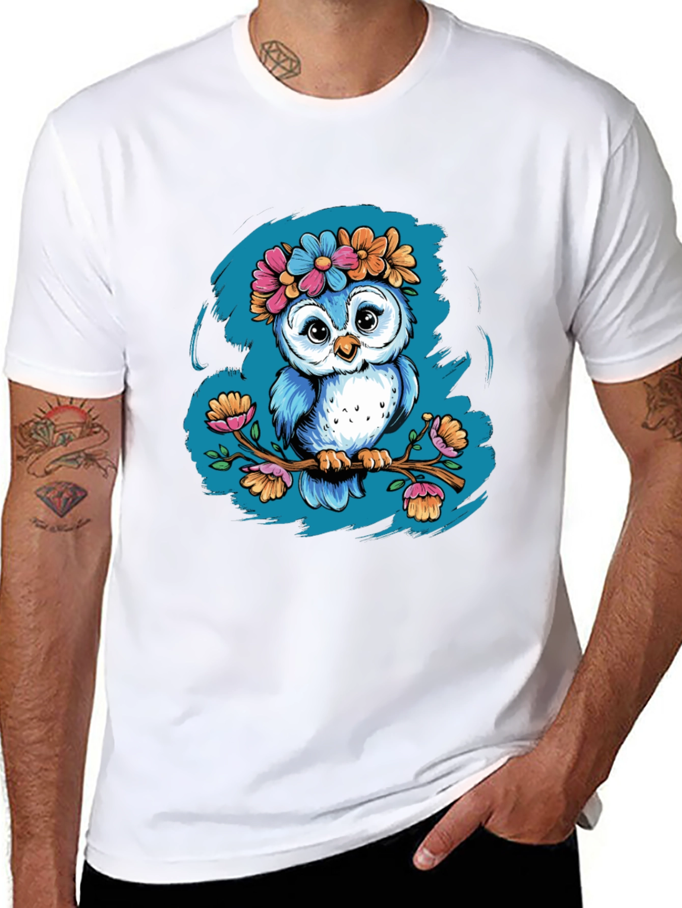 Camiseta Negra con Búho Floral
