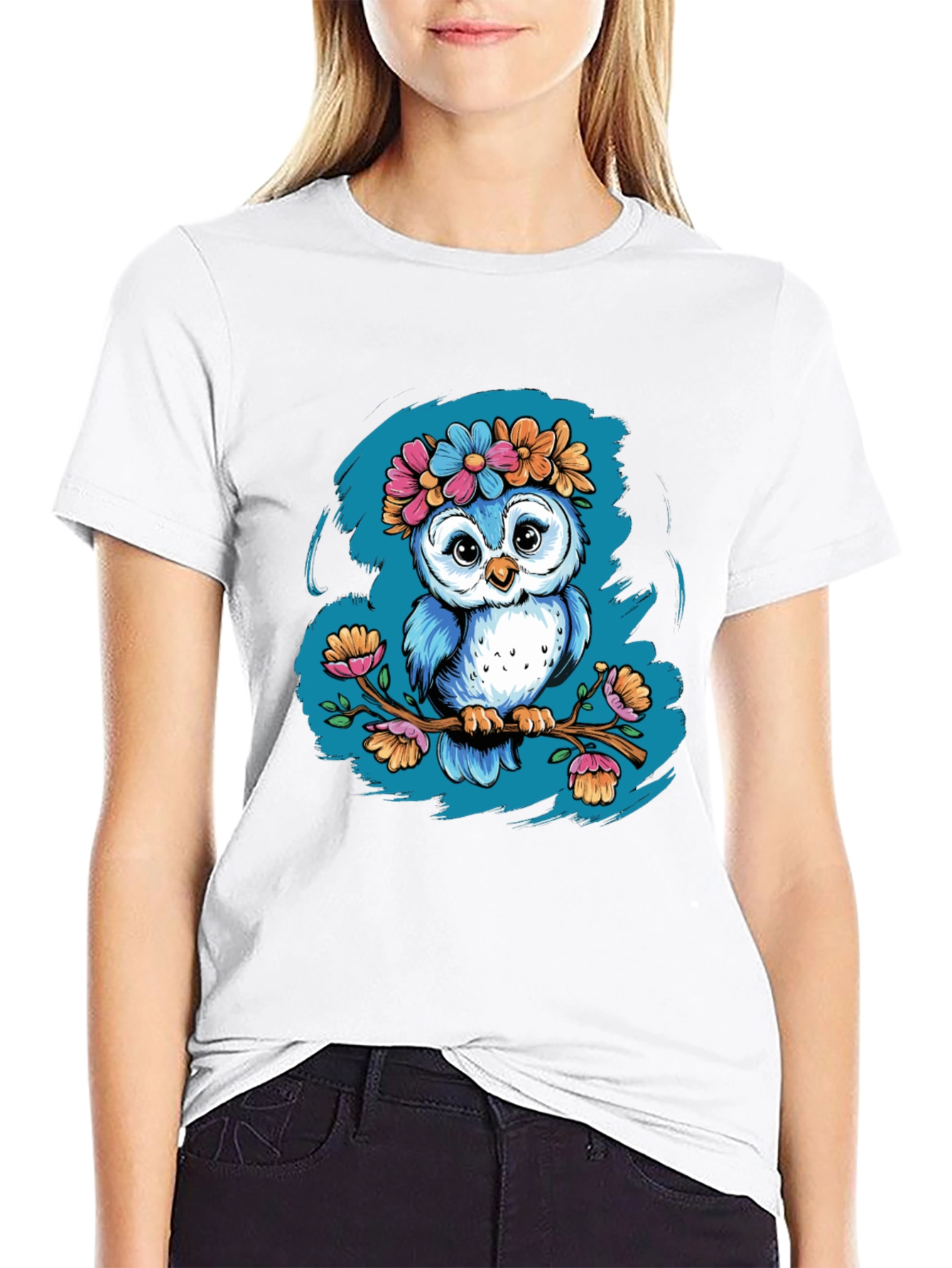 Camiseta Negra con Búho Floral