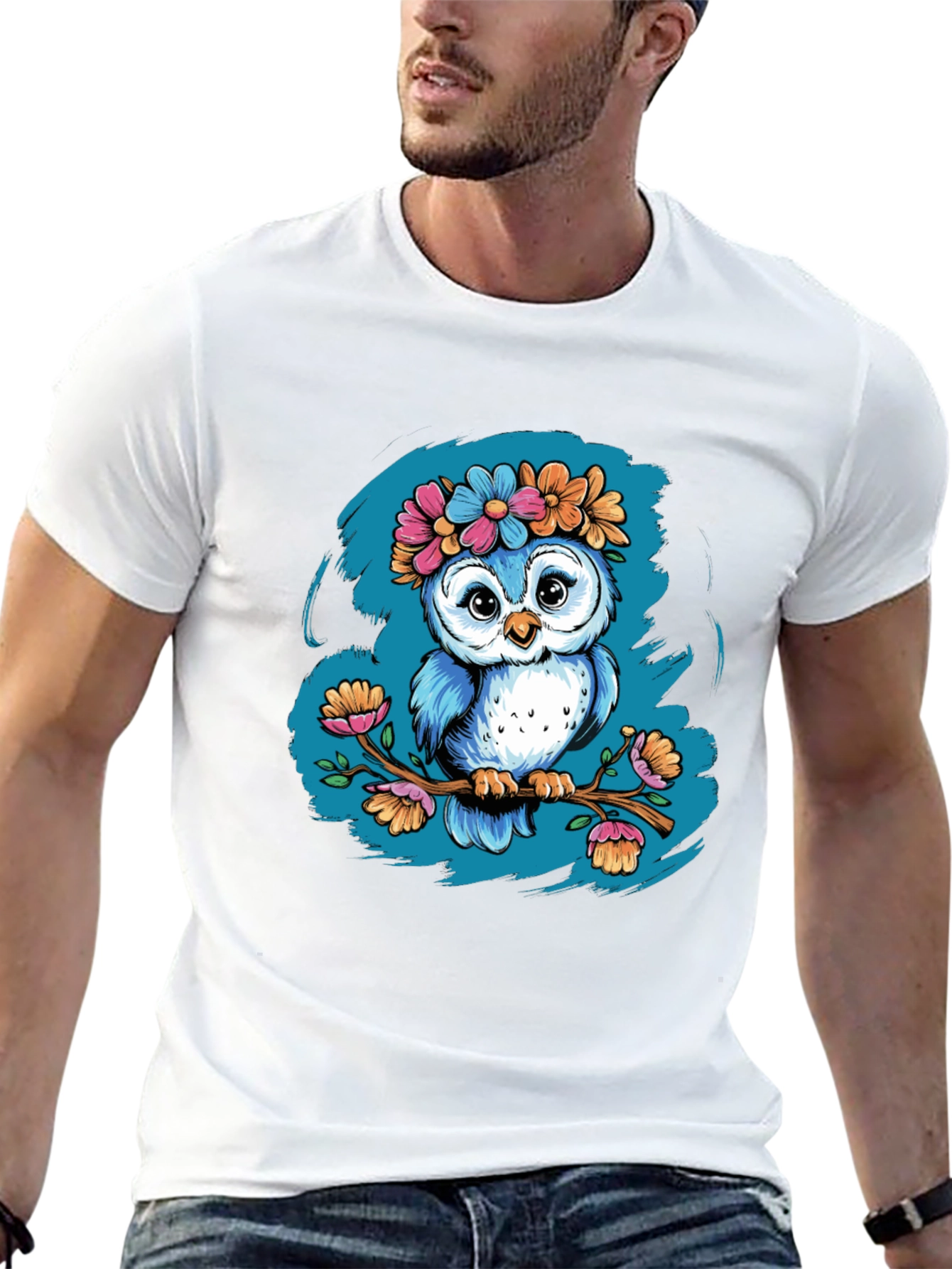 Camiseta Negra con Búho Floral