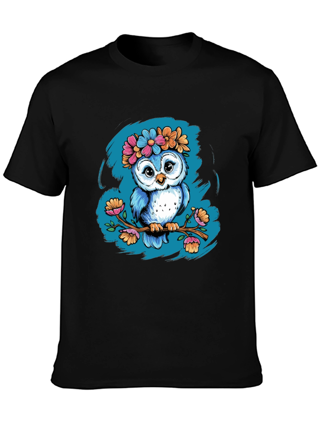 Camiseta Negra con Búho Floral