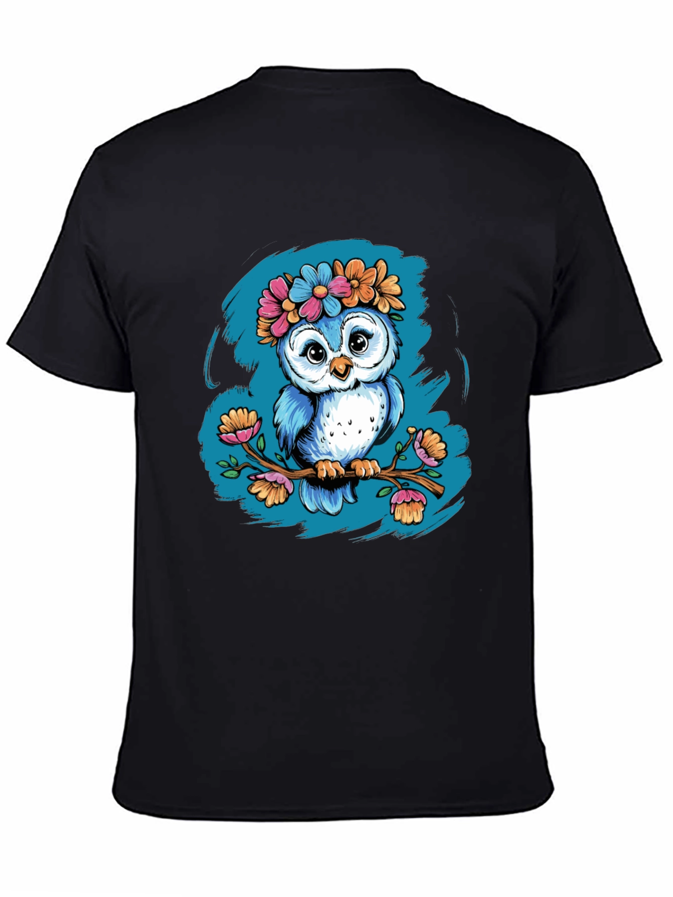 Camiseta Negra con Búho Floral