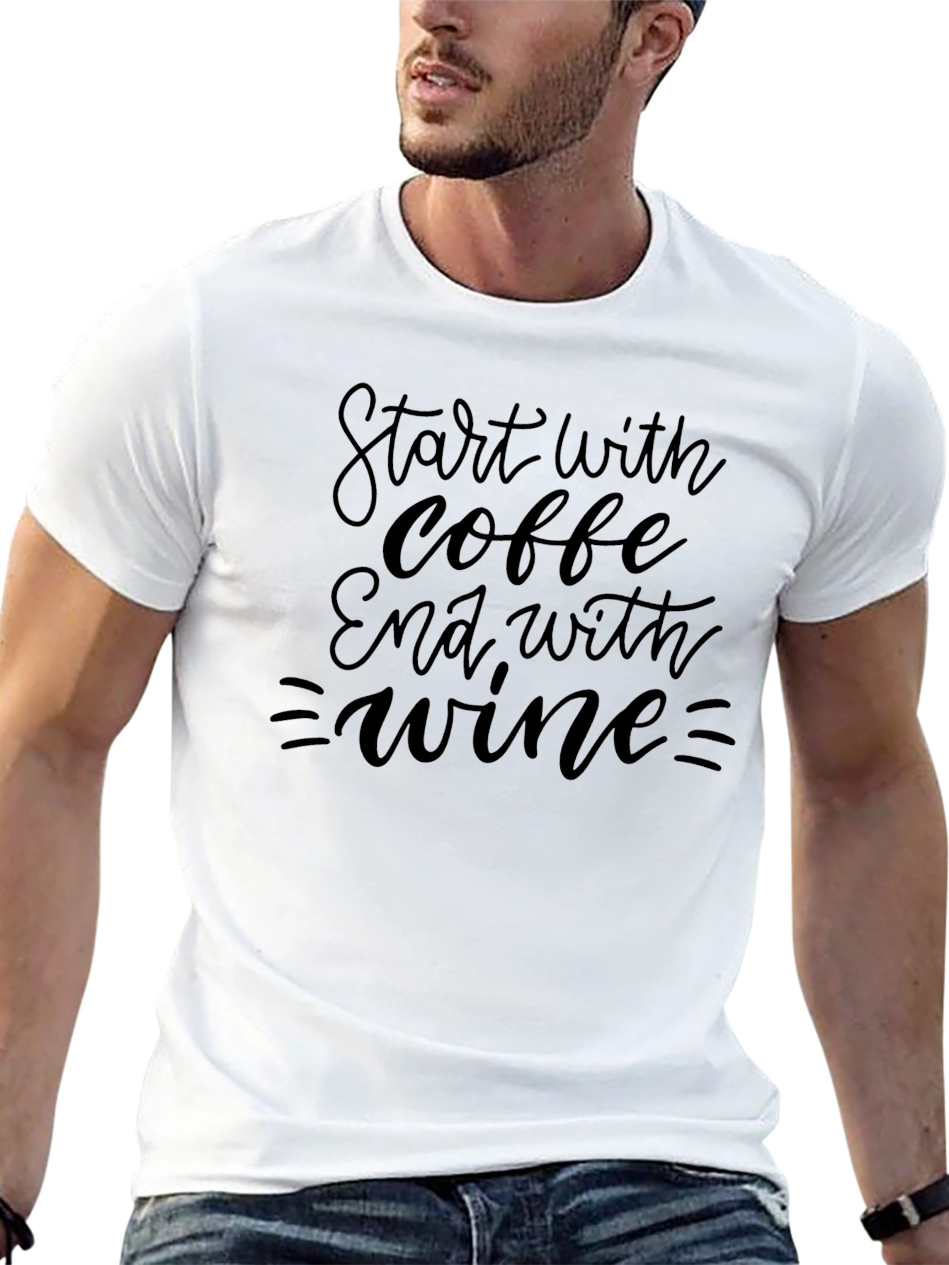 Camiseta Negra: Café y Vino