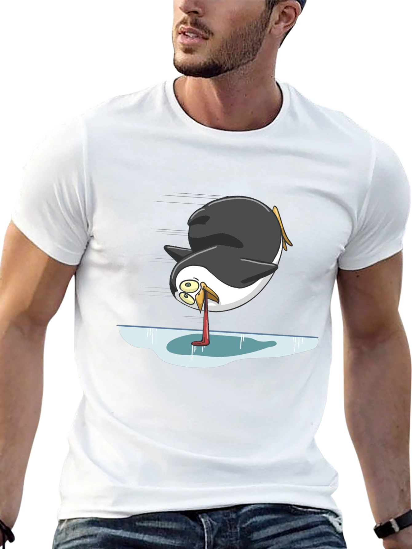 Camiseta Negra con Diseño Divertido de Pingüino