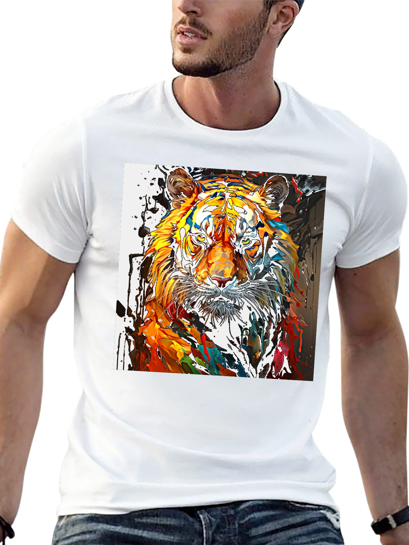 Camiseta Negra con Diseño de Tigre Abstracto
