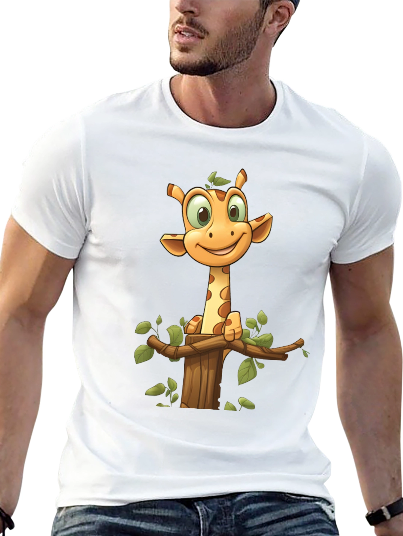 Camiseta Negra con Diseño de Jirafa Animada