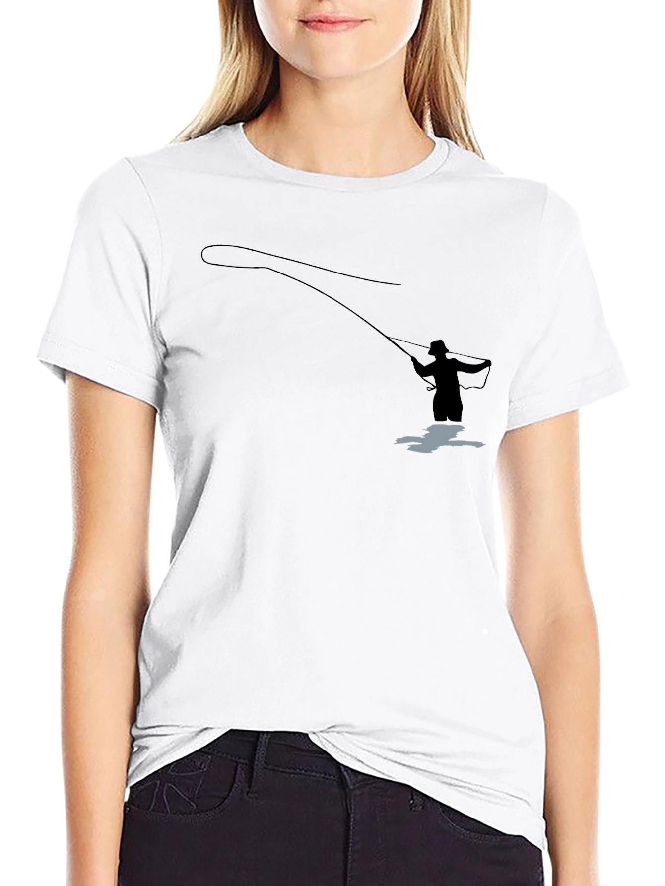 Camiseta Negra Silueta Pescador Mosca