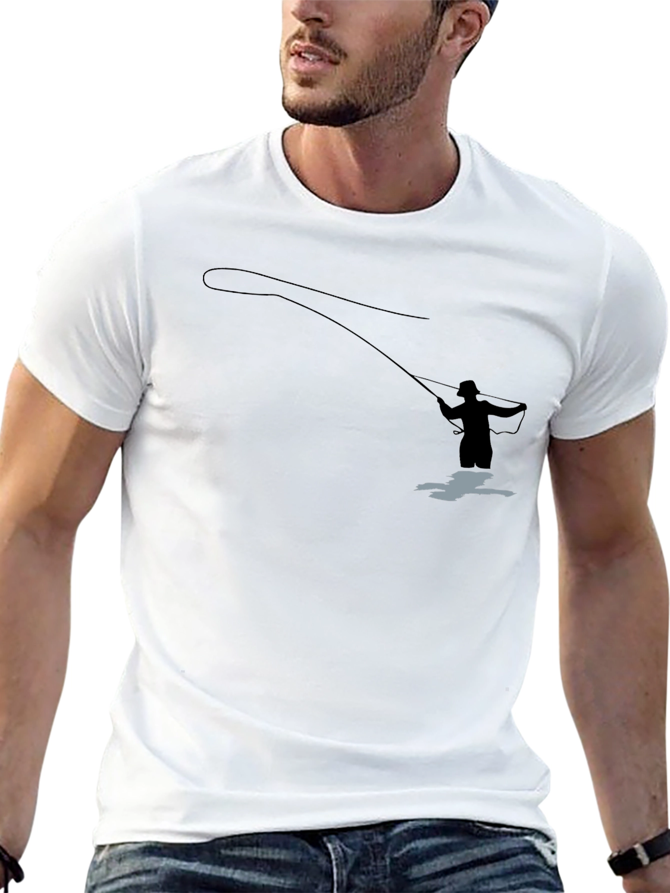 Camiseta Negra Silueta Pescador Mosca