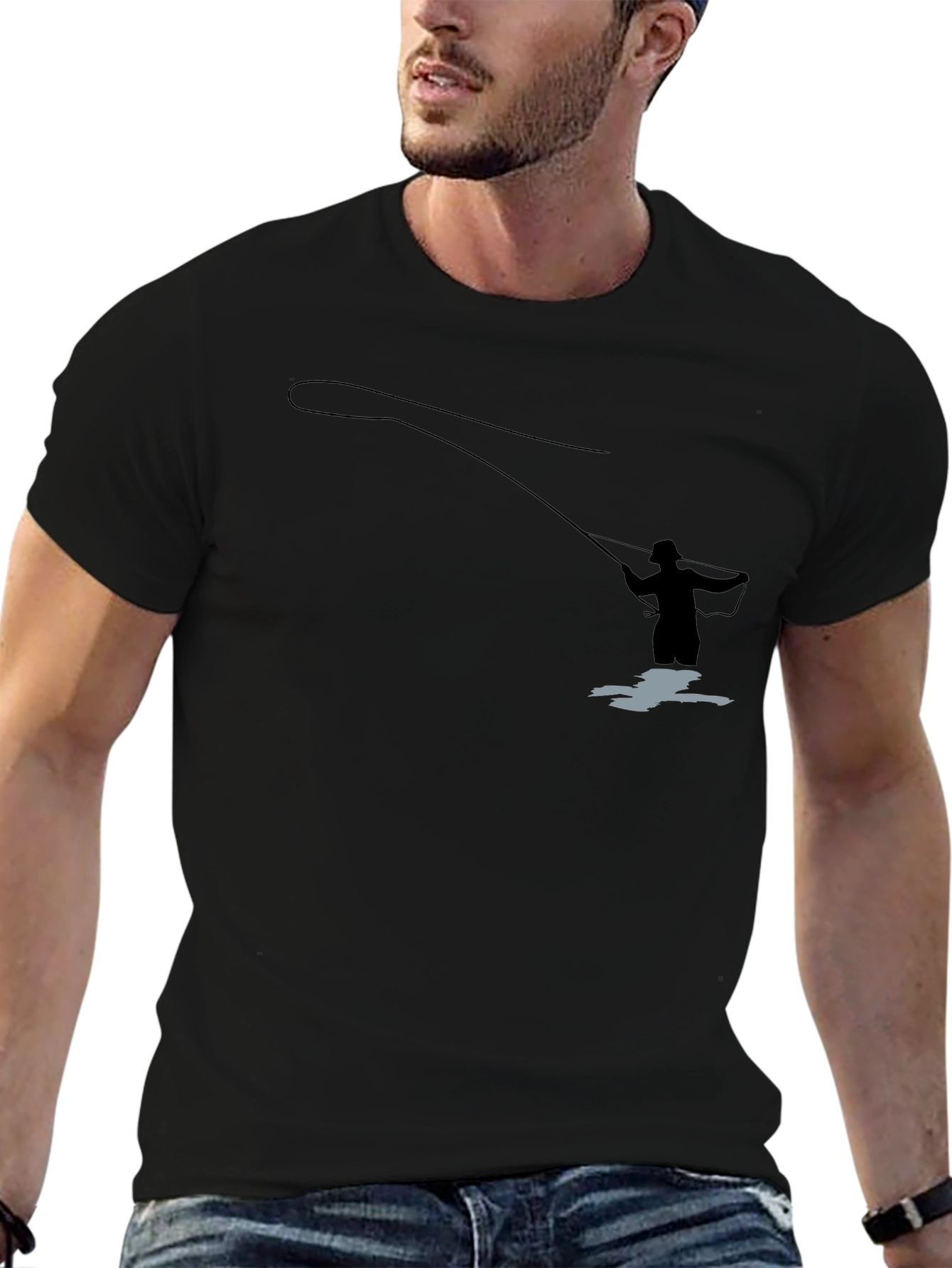 Camiseta Negra Silueta Pescador Mosca
