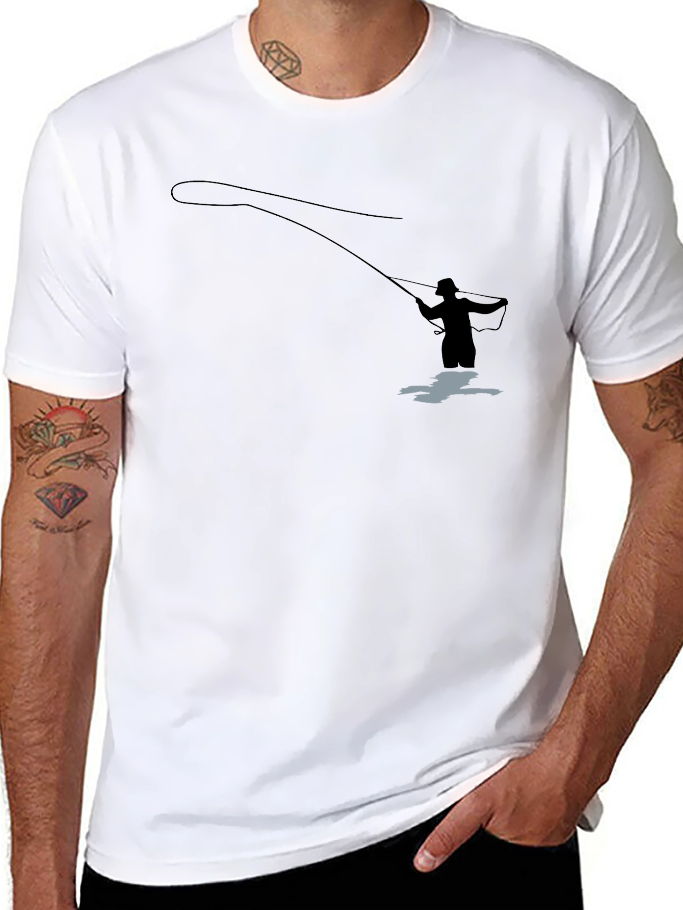 Camiseta Negra Silueta Pescador Mosca