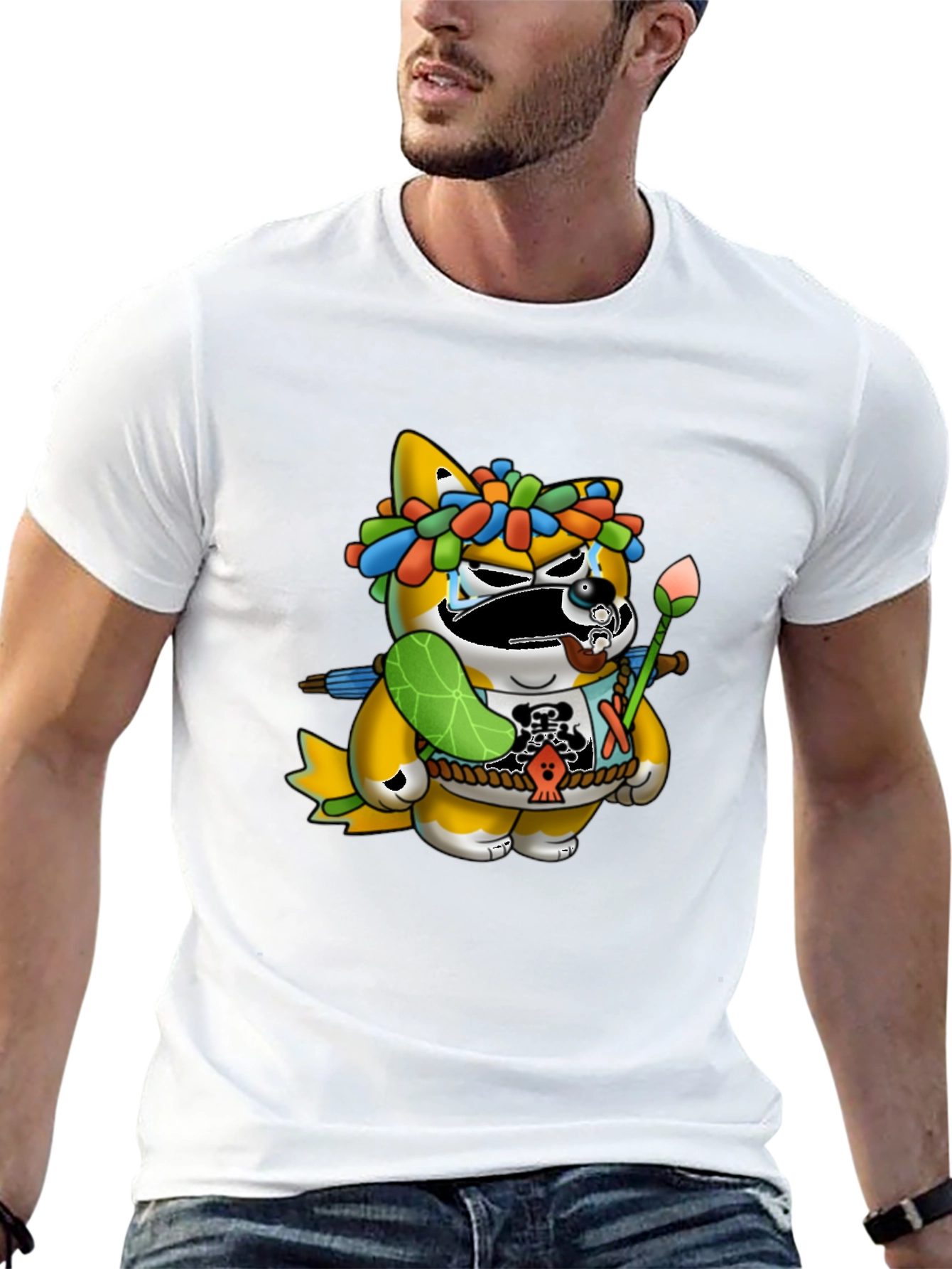 Camiseta Negra con Diseño de Tanuki