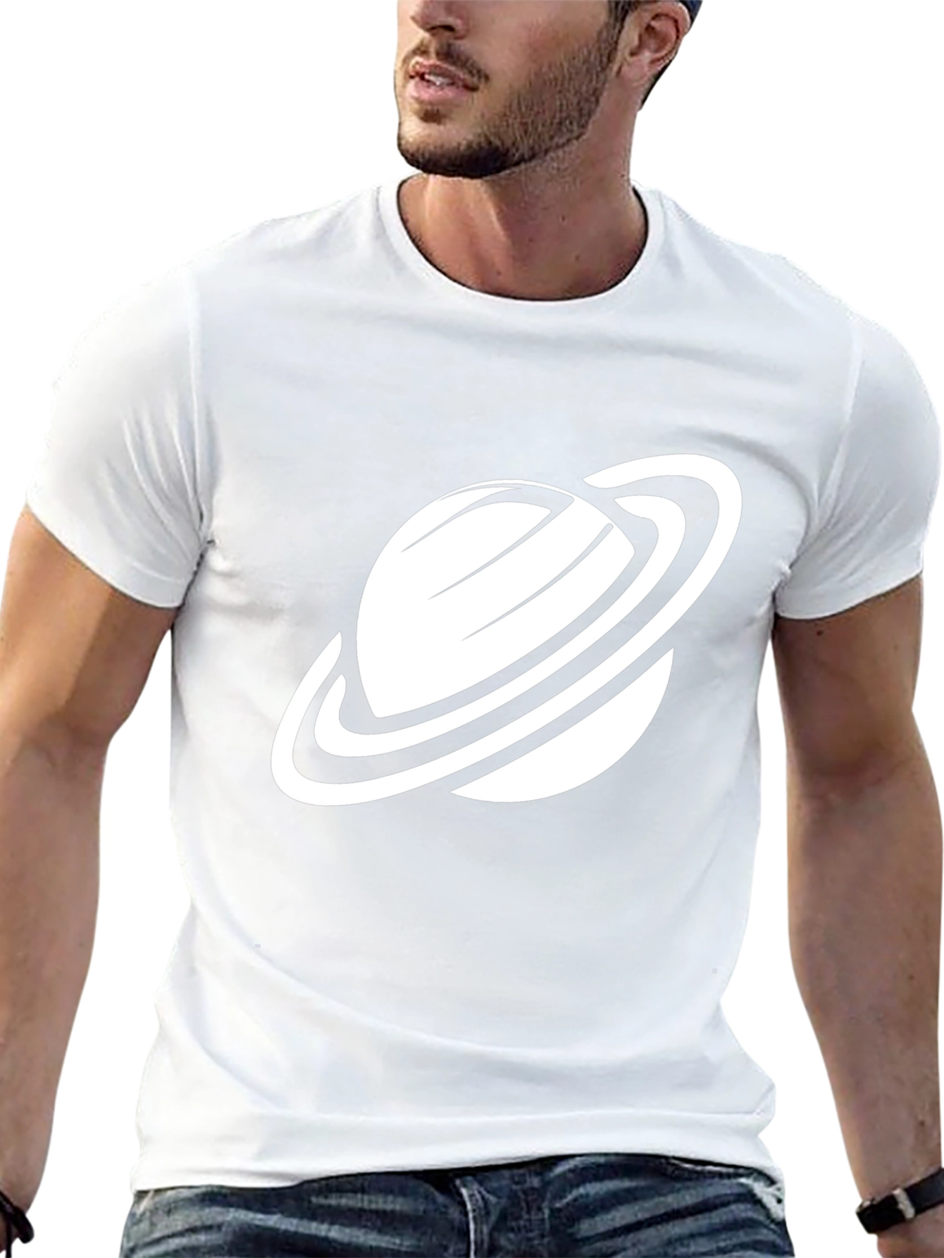 Camiseta Negra con Diseño de Planeta Saturno