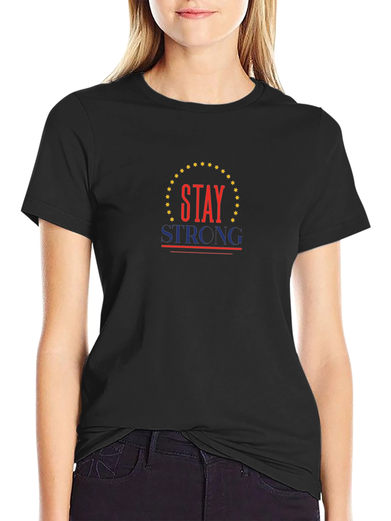 Camiseta Negra Stay Strong con Diseño Patriótico