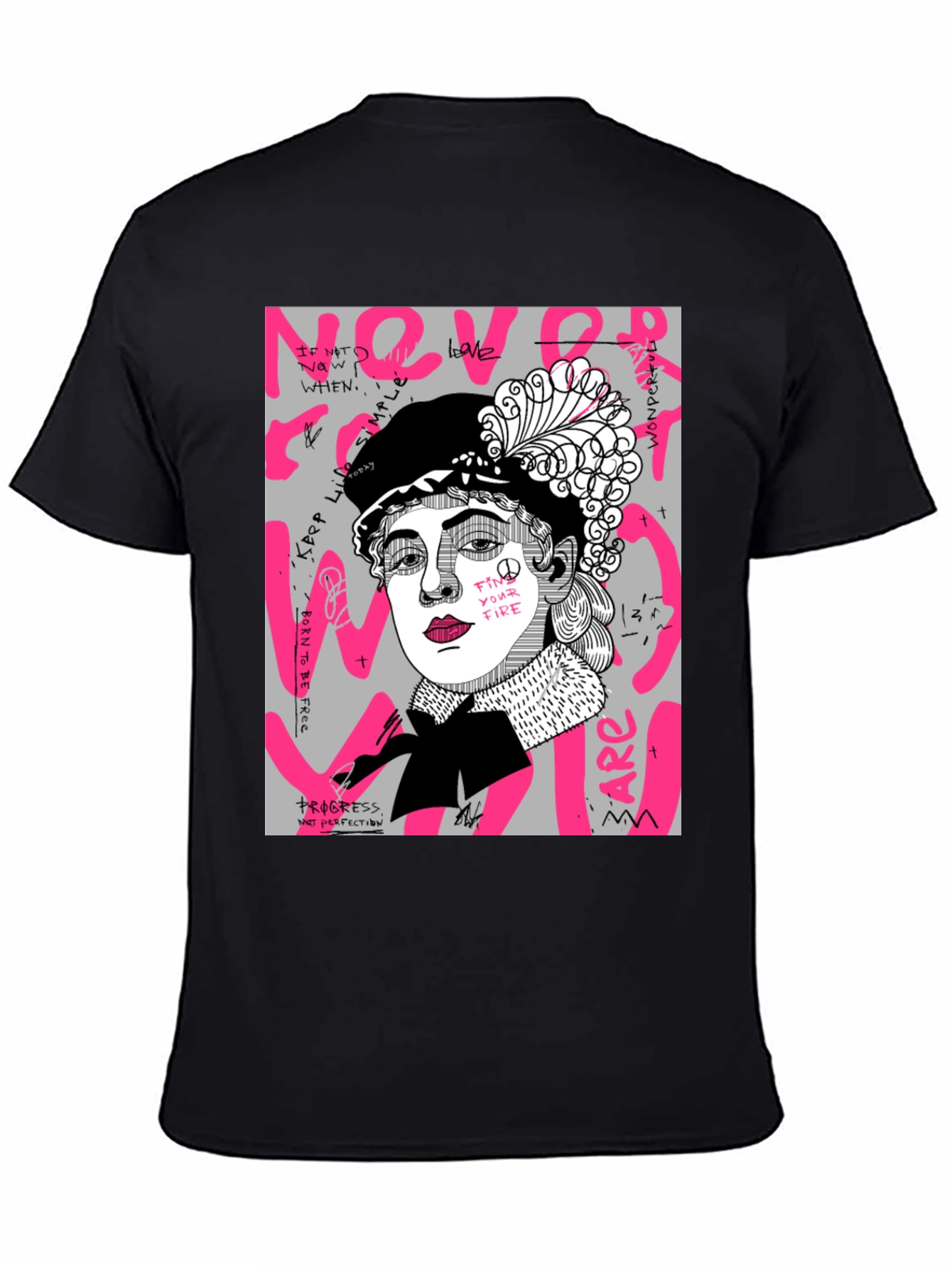 Camiseta Negra con Estampado Gráfico Artístico