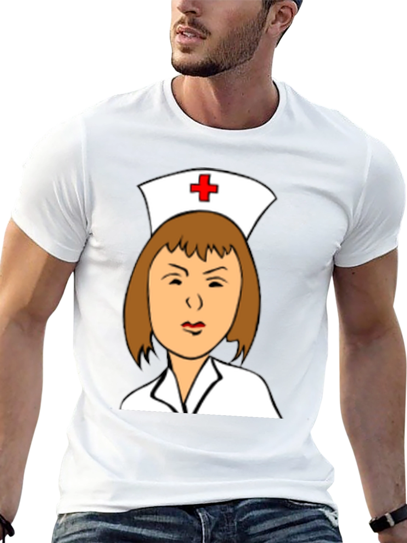 Camiseta Negra con Dibujo de Enfermera