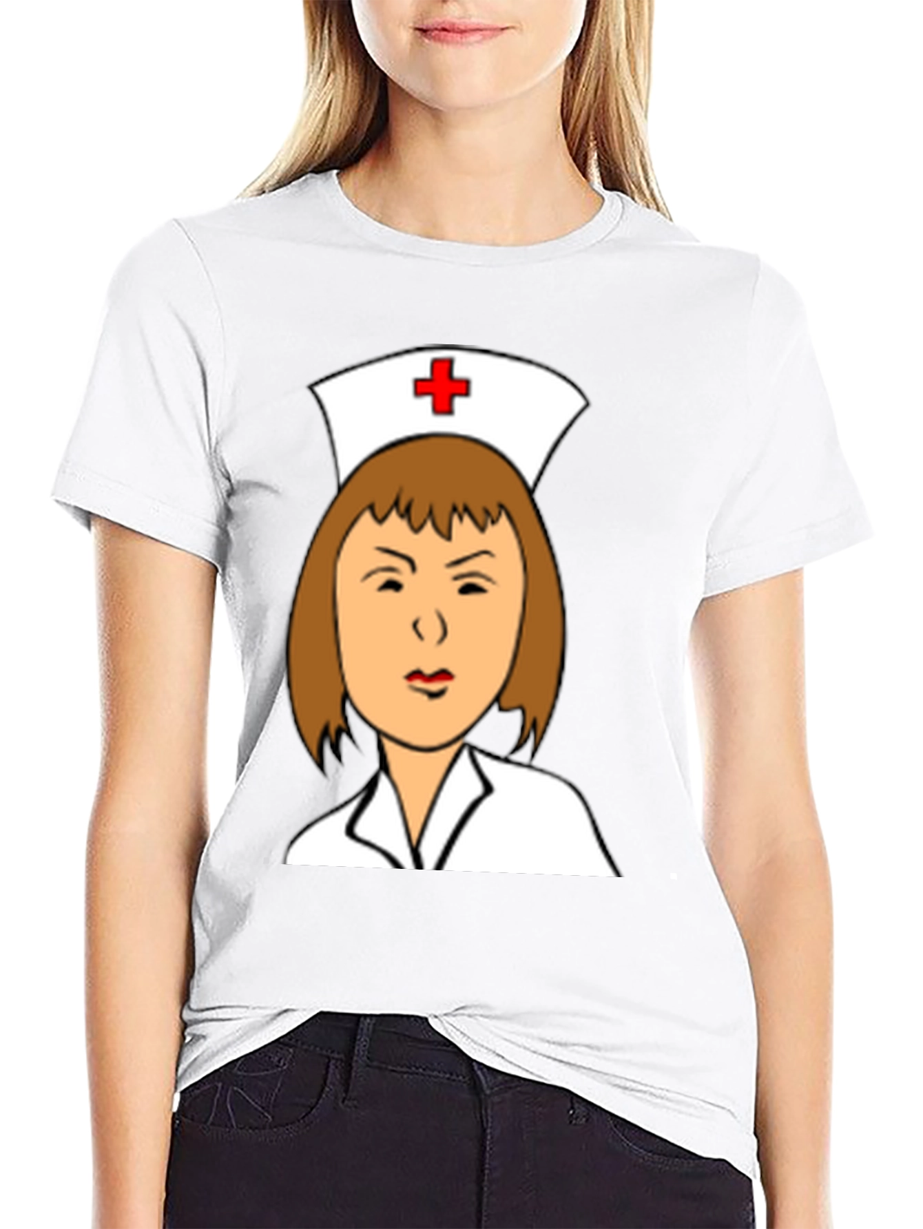 Camiseta Negra con Dibujo de Enfermera