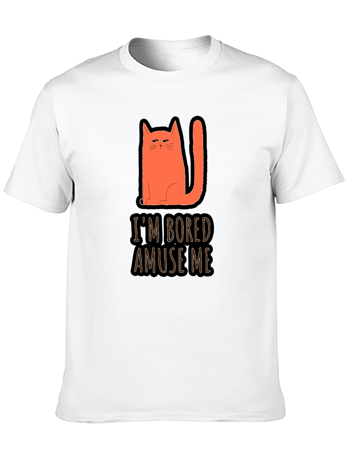 Camiseta Negra con Gato Naranja Estoy Aburrido Diviérteme
