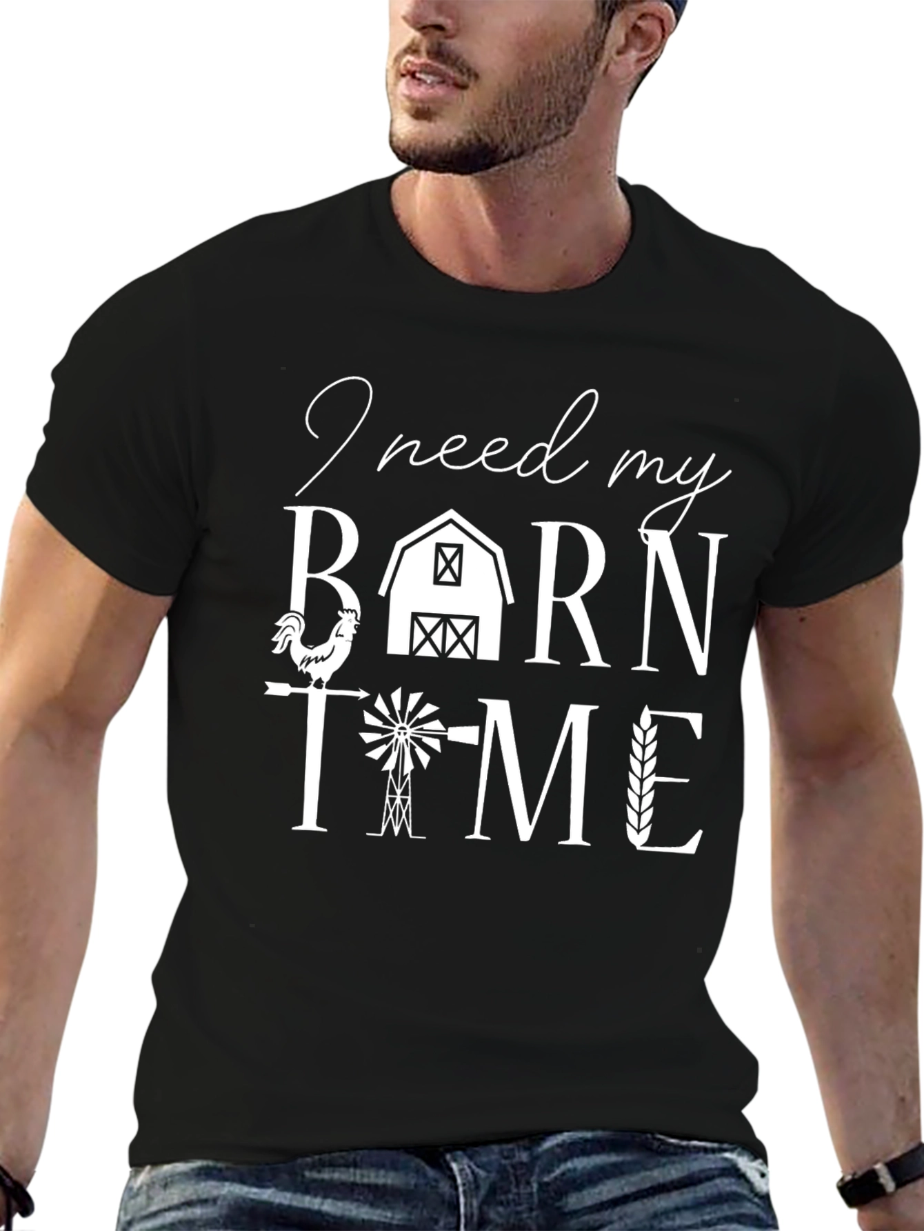 Camiseta Negra Tiempo de Granero para Amantes del Campo