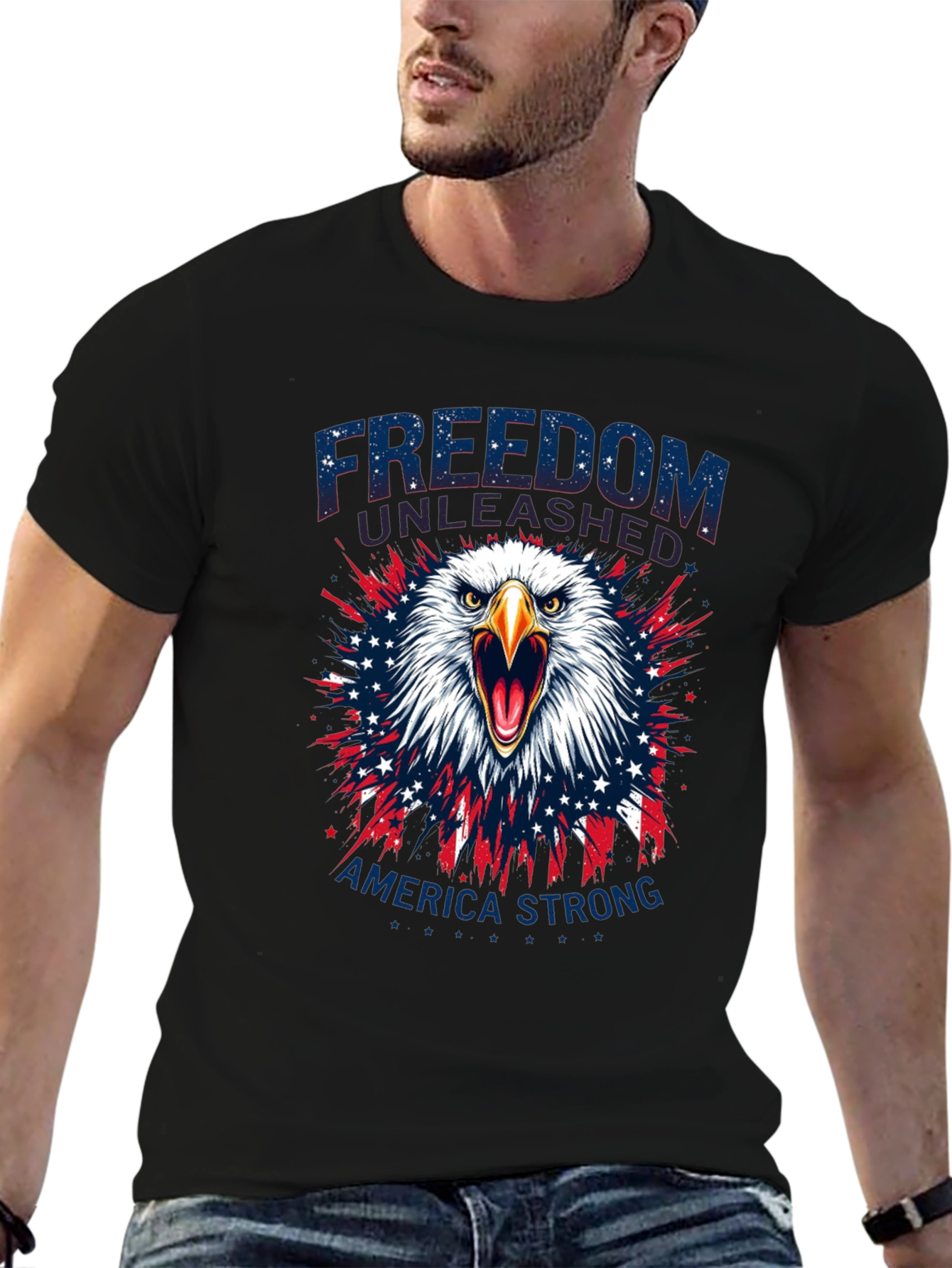 Camiseta Negra: Libertad y Fuerza Americana