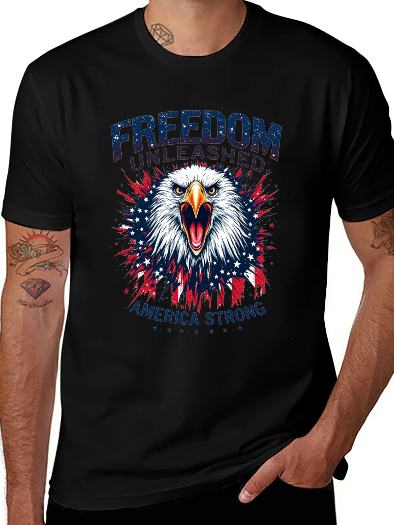 Camiseta Negra: Libertad y Fuerza Americana