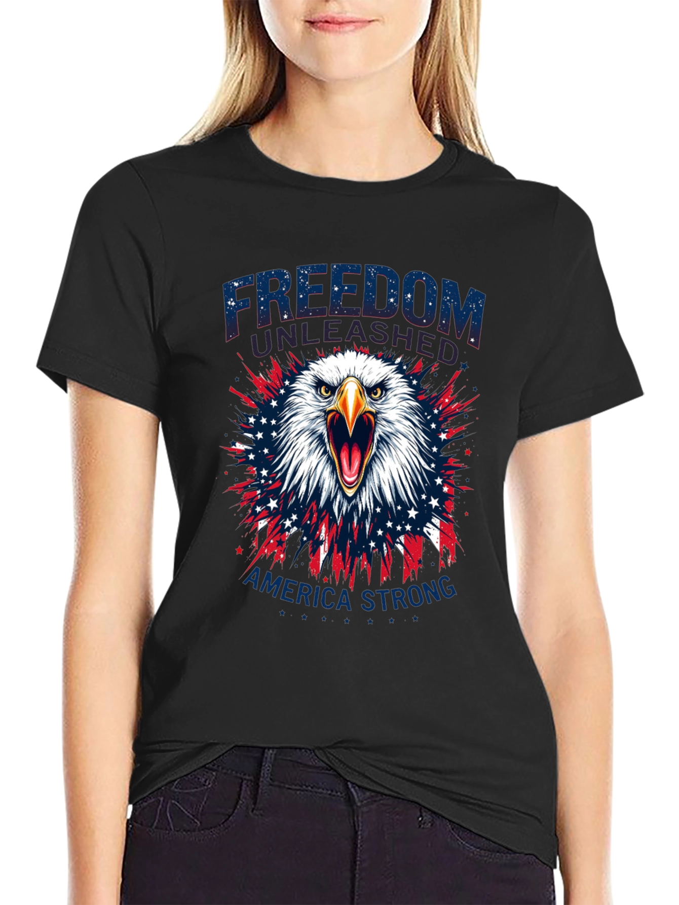Camiseta Negra: Libertad y Fuerza Americana