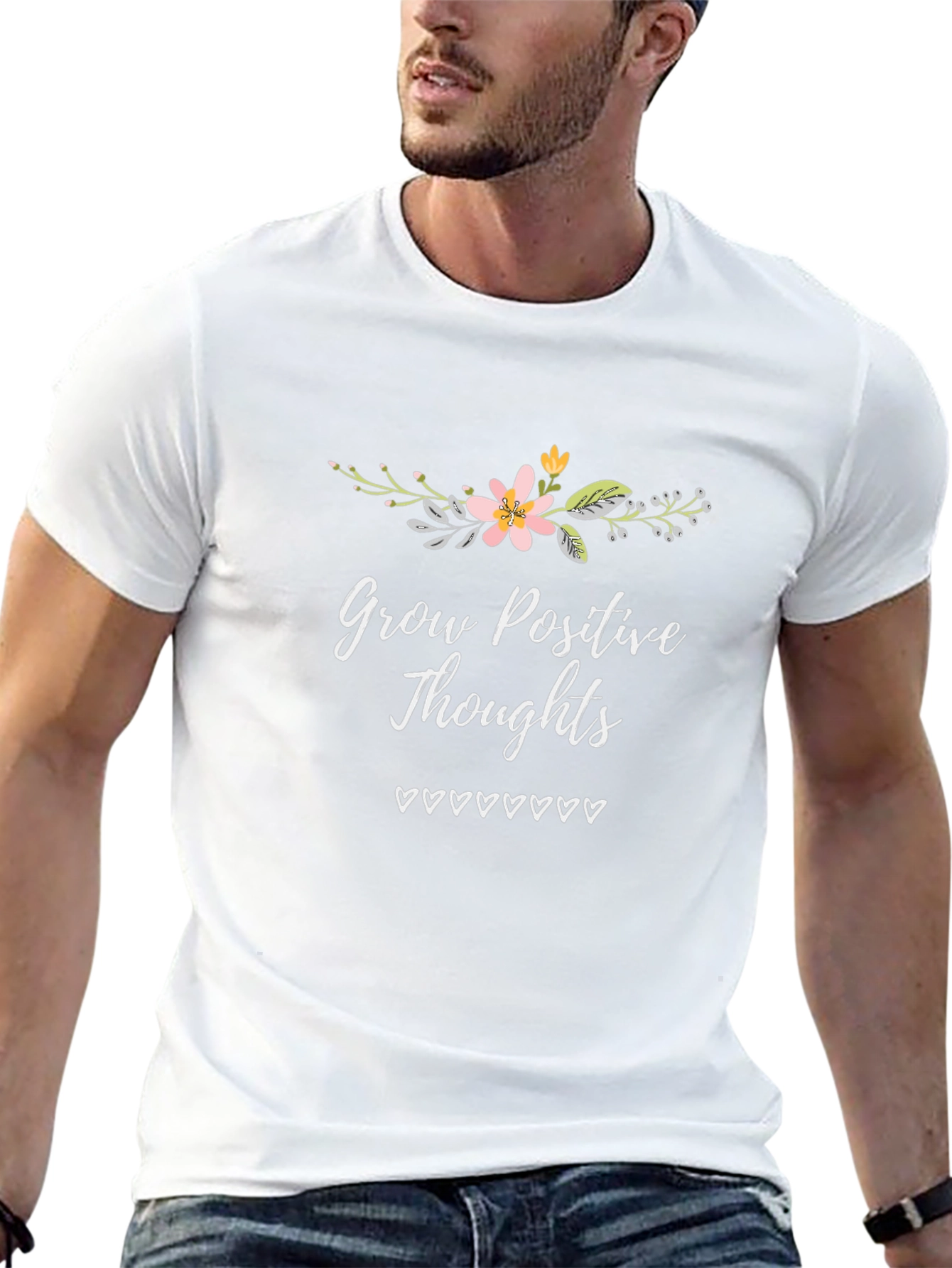 Camiseta Negra con Diseño Floral y Mensaje Positivo