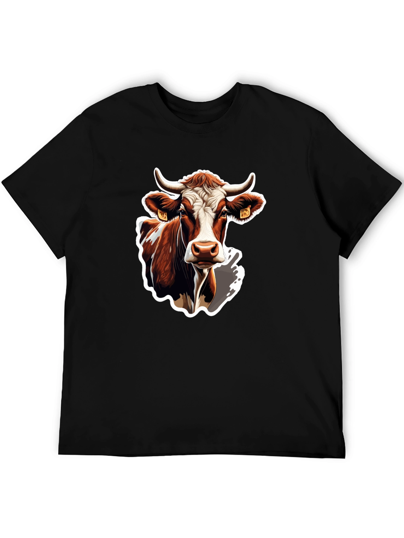 Camiseta Negra con Estampado de Vaca