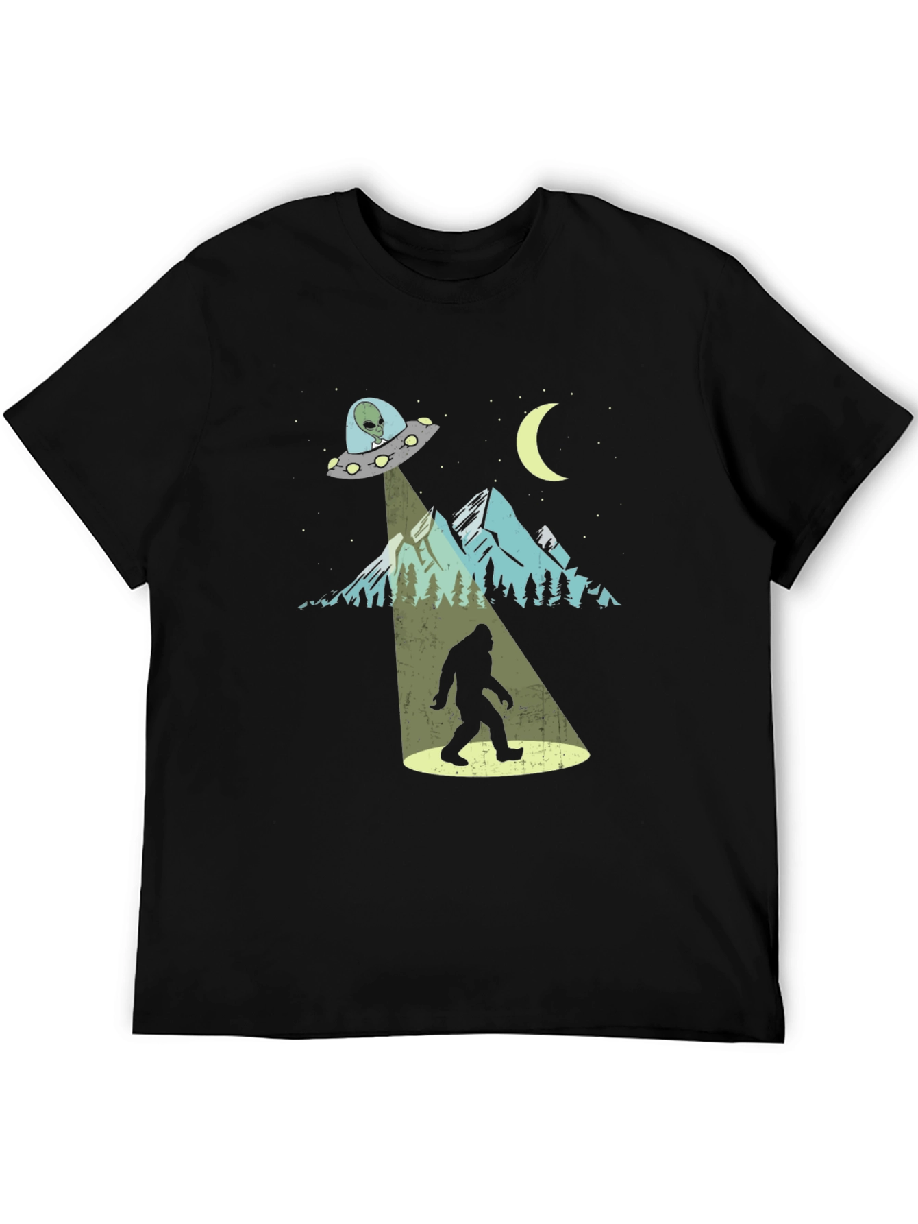 Camiseta Negra Bigfoot OVNI Divertida