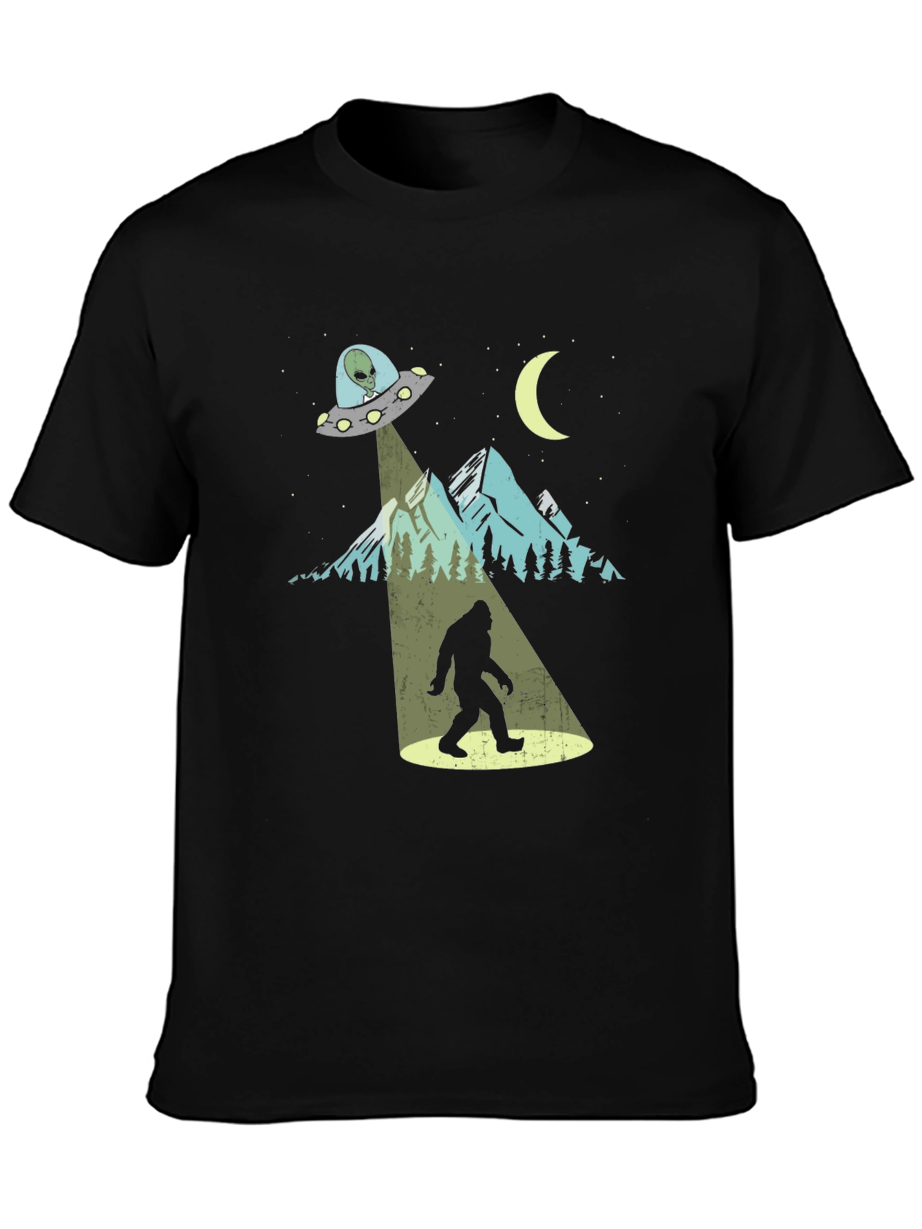 Camiseta Negra Bigfoot OVNI Divertida