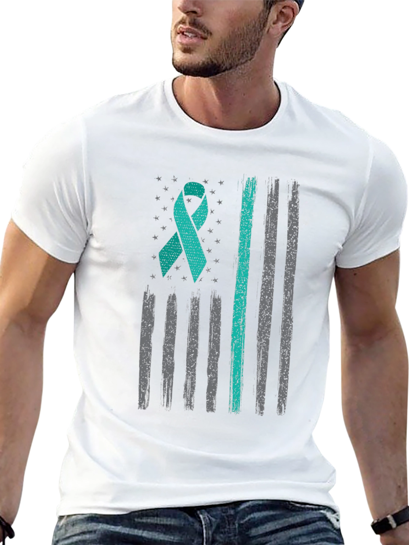 Camiseta Hombre Cinta Teal Bandera Americana