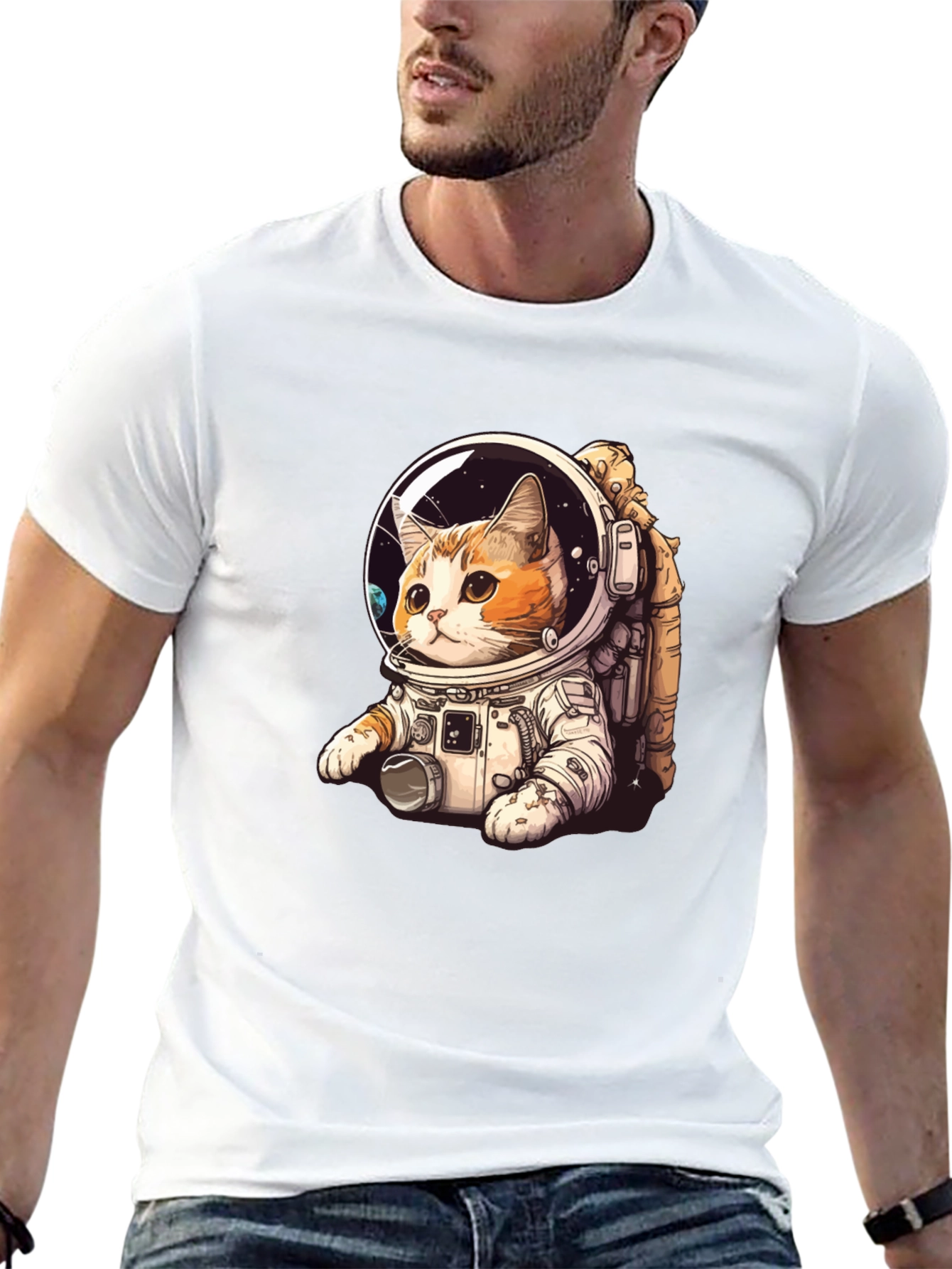 Camiseta Negra con Gato Astronauta