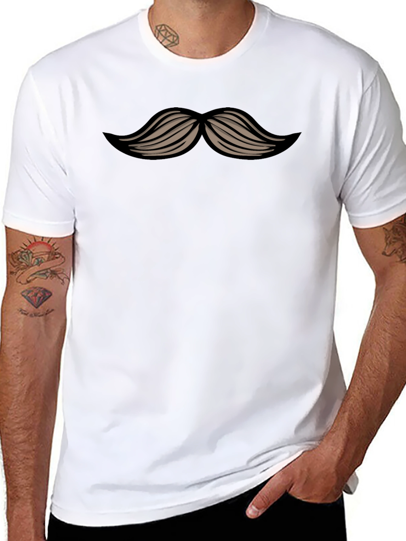 Camiseta Negra Bigote Divertida Casual Hombre