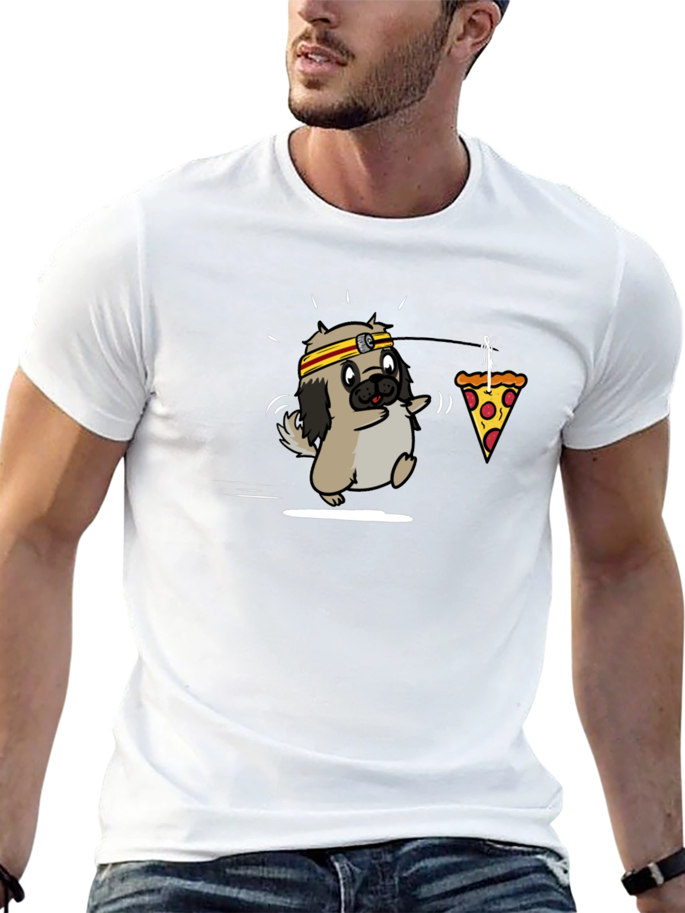 Camiseta Negra con Diseño Divertido de Perro y Pizza