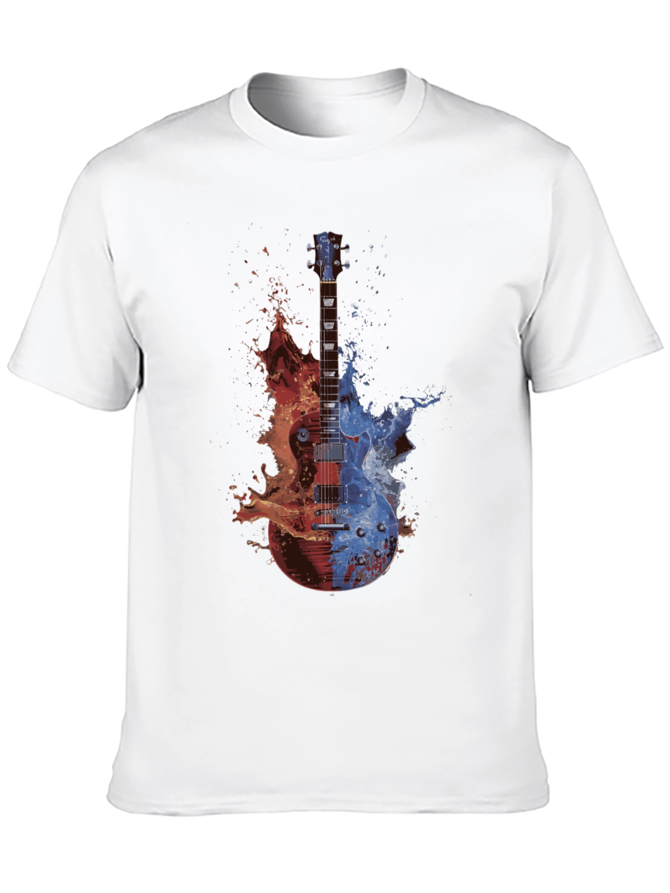 Camiseta Negra Guitarra Fuego y Agua