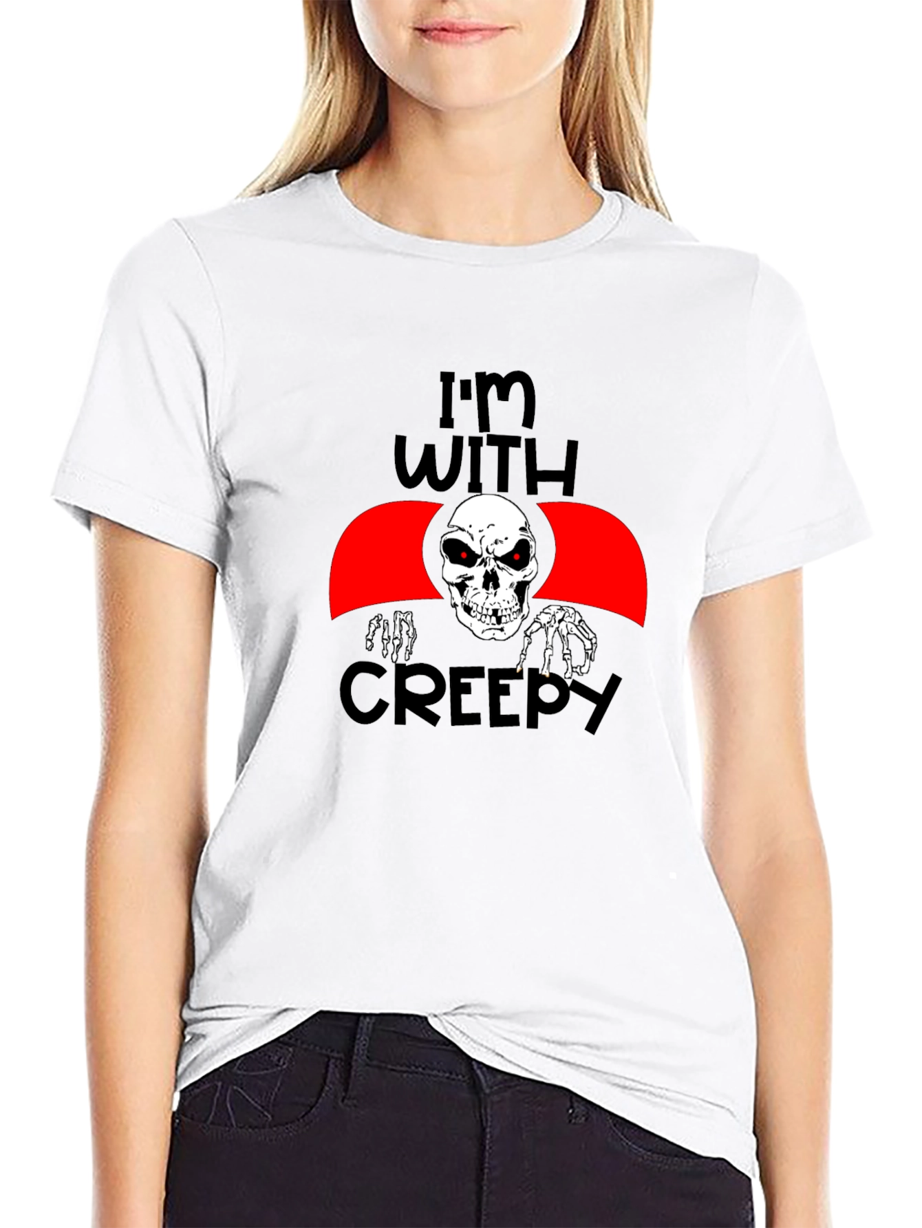 Camiseta Negra con Diseño de Esqueleto Im with Creepy