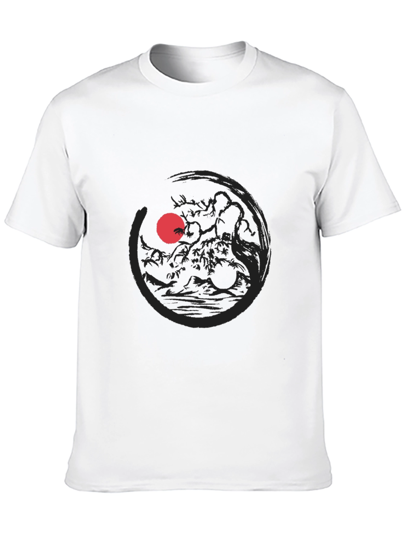 Camiseta Negra Estampado Sol Rojo Japonés