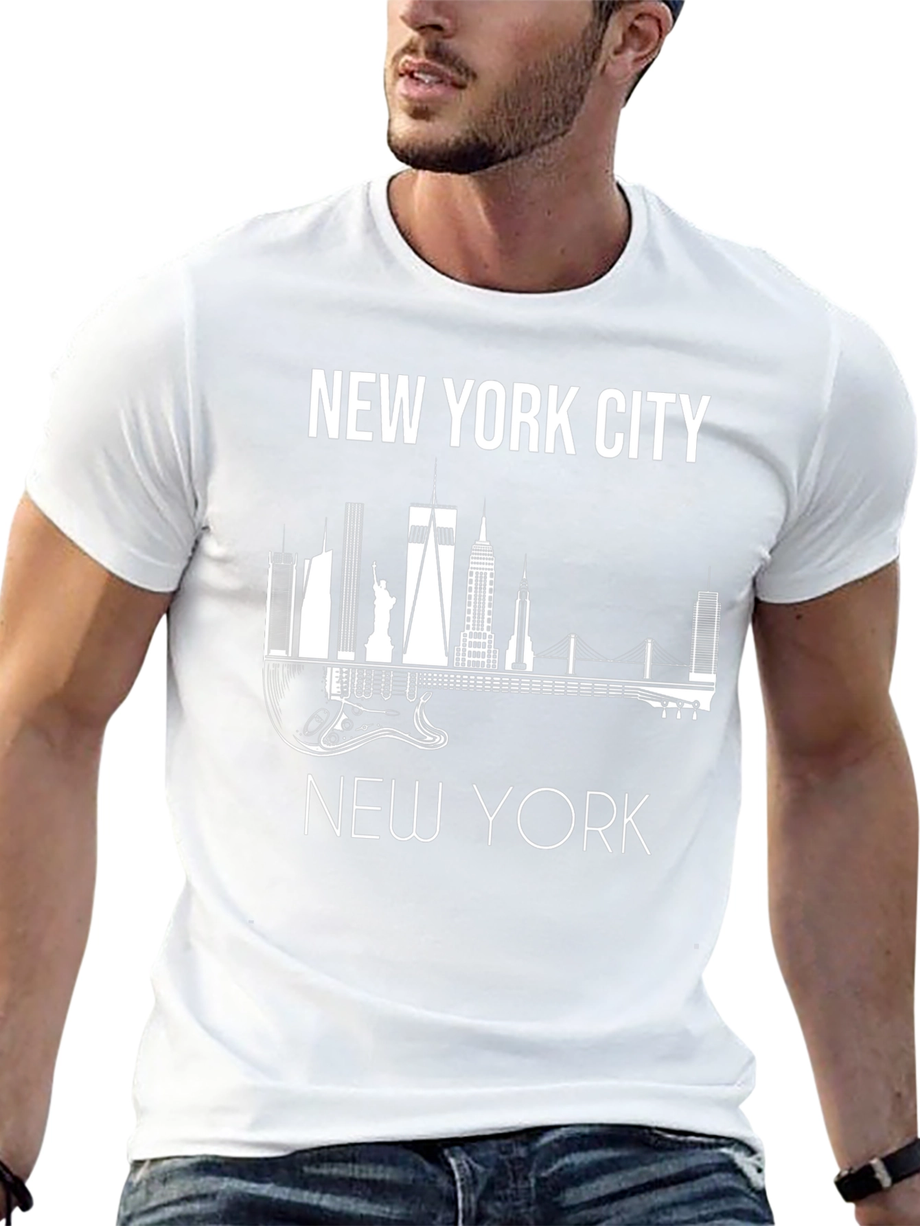 Camiseta Hombre Negra Skyline Nueva York