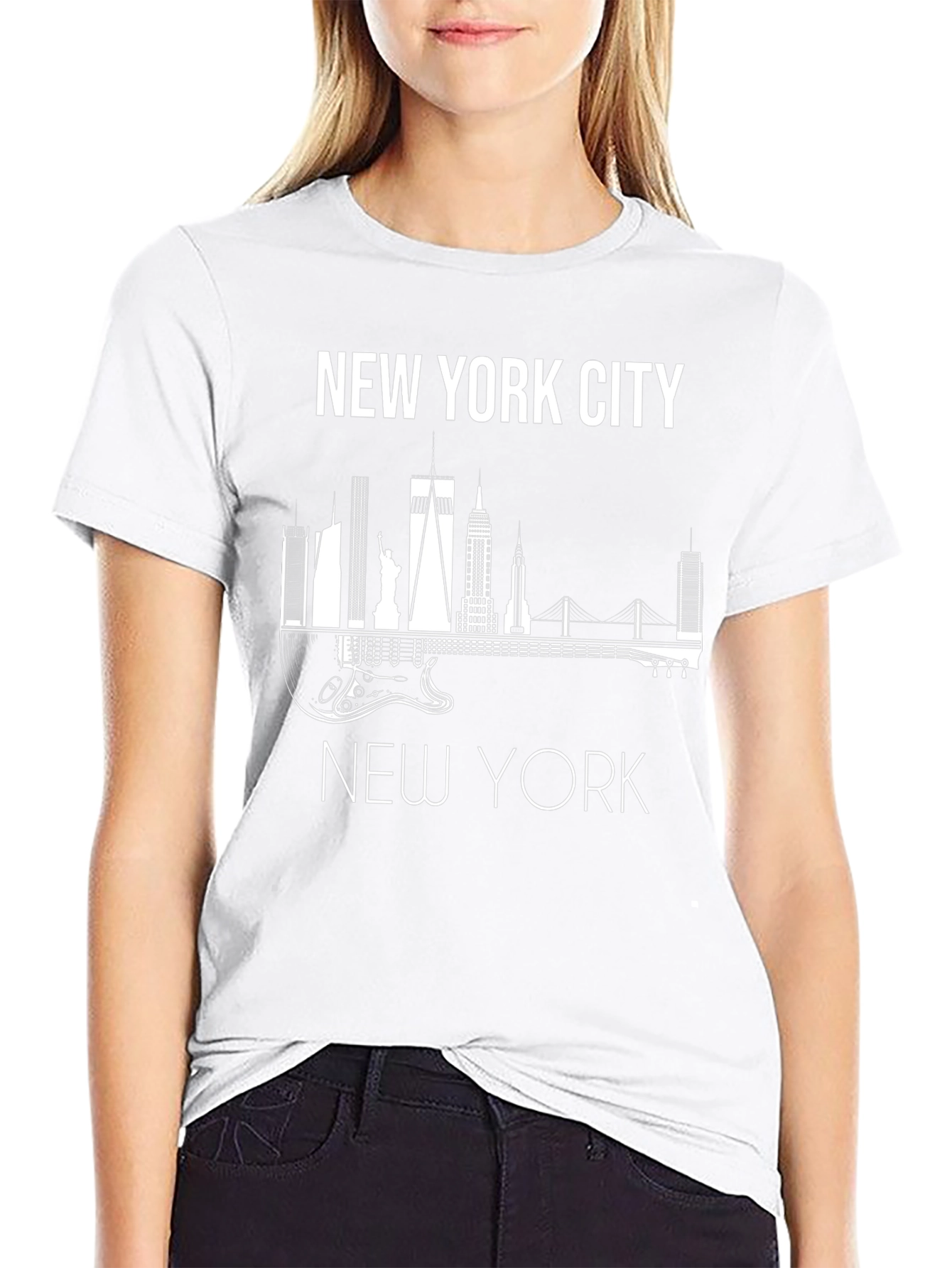 Camiseta Hombre Negra Skyline Nueva York